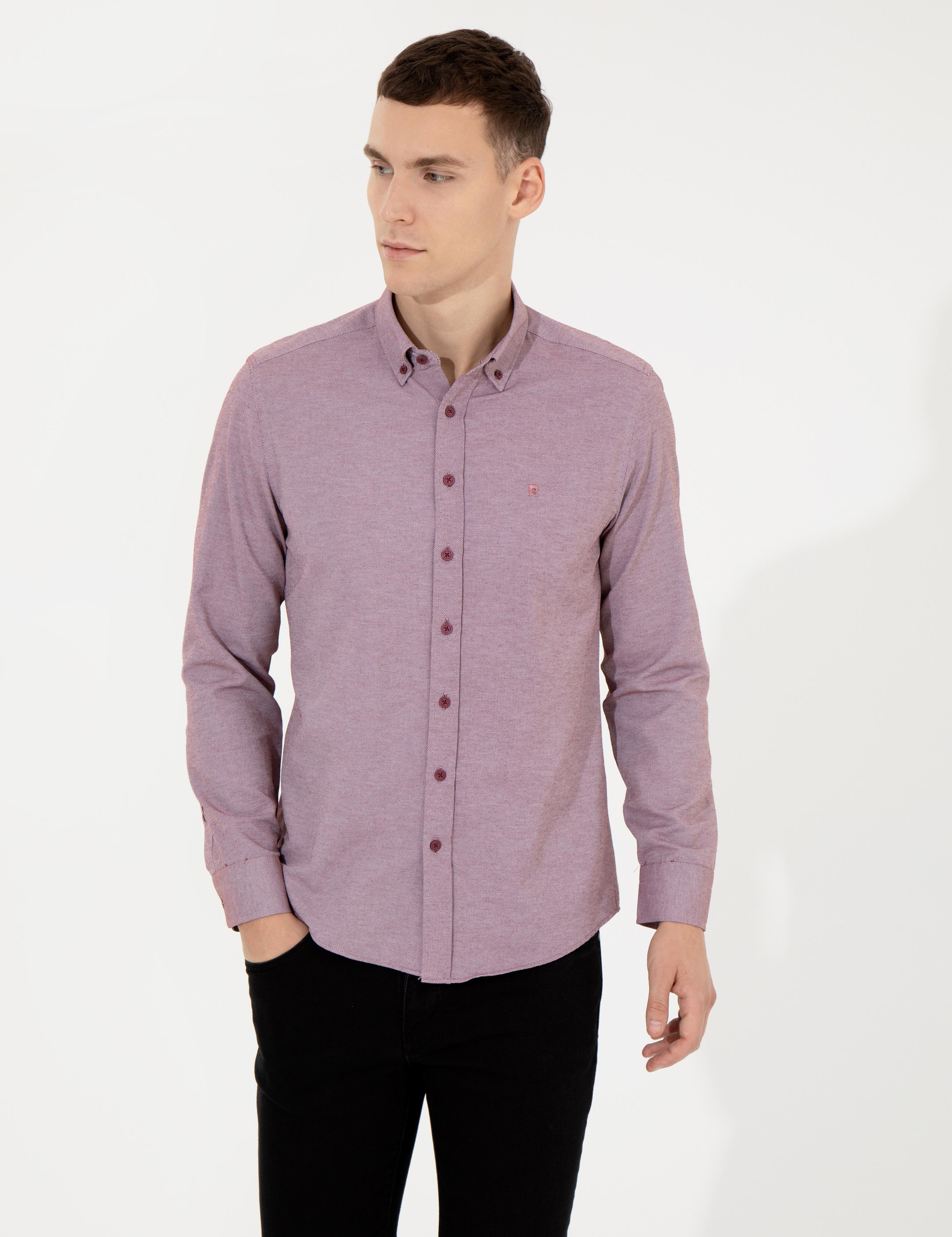 Bordo Slim Fit Oxford Gömlek