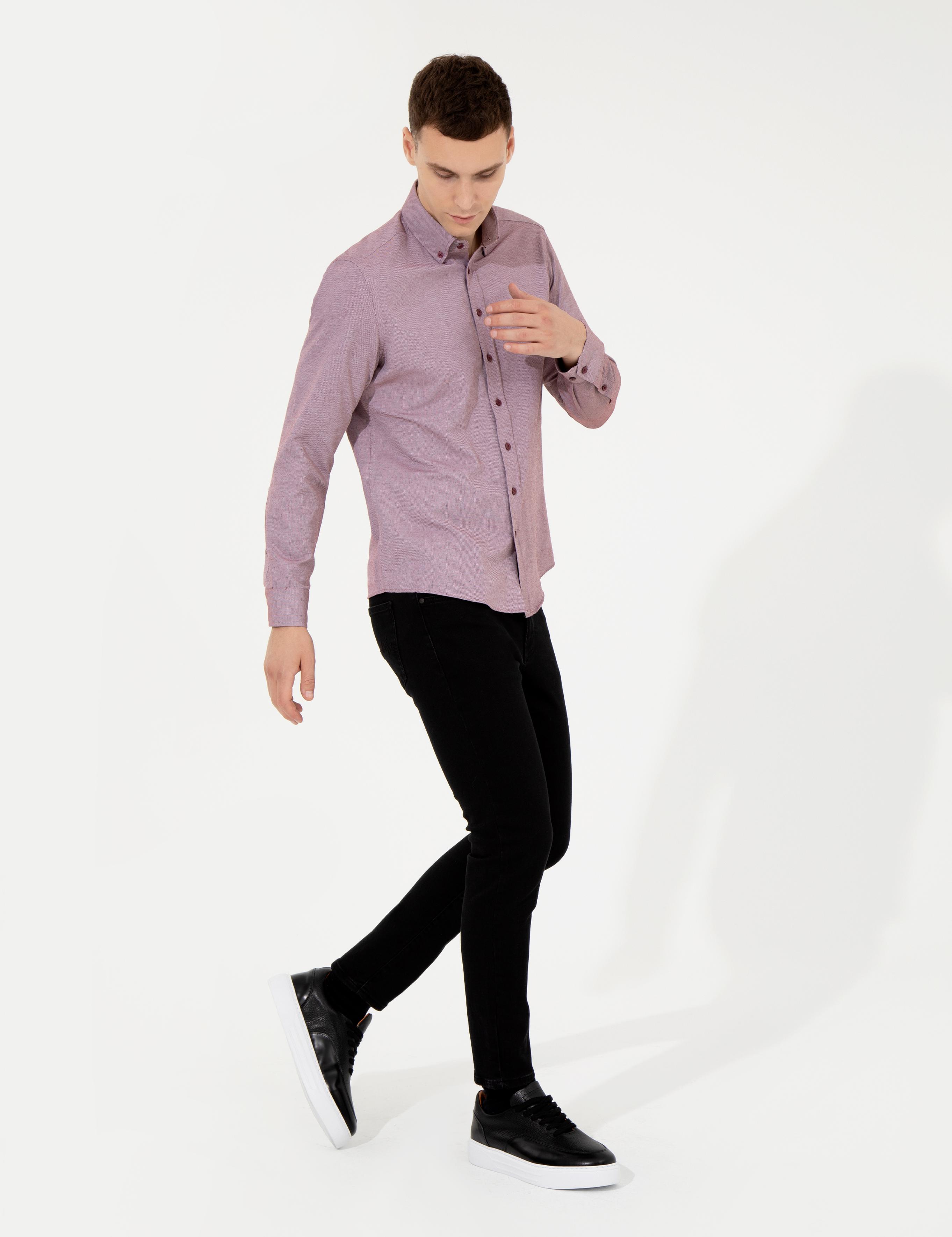 Bordo Slim Fit Oxford Gömlek