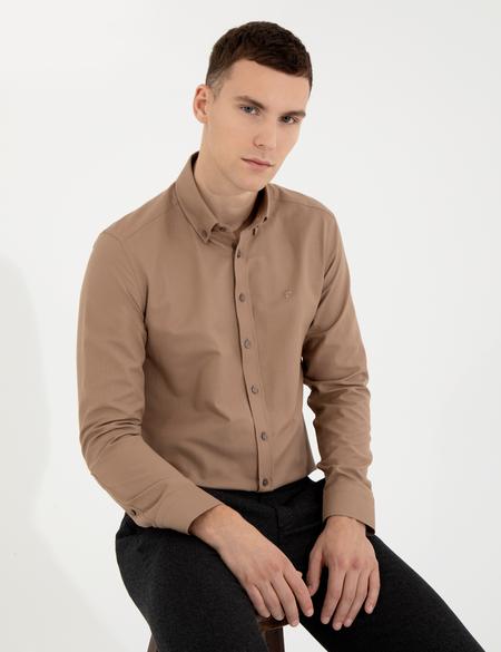 Açık Kahverengi Slim Fit Oxford Gömlek - 50258968070