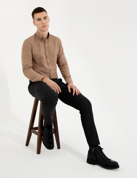 Açık Kahverengi Slim Fit Oxford Gömlek - 50258968070