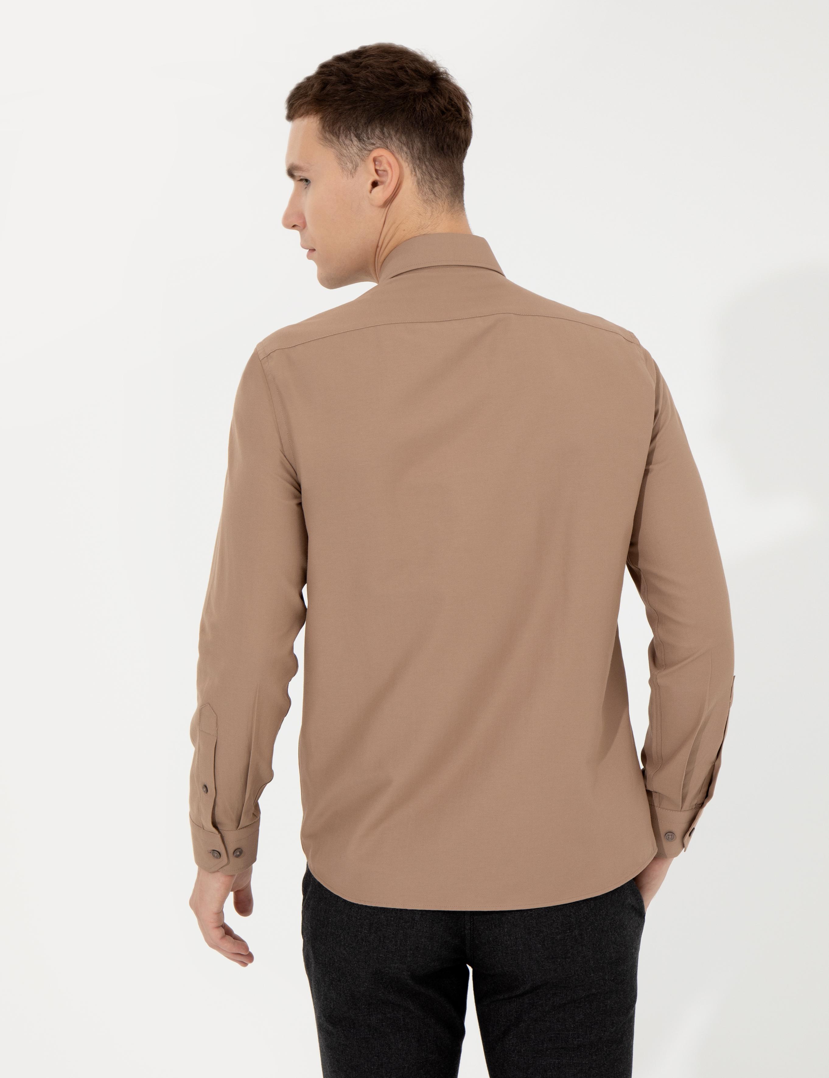 Açık Kahverengi Slim Fit Oxford Gömlek