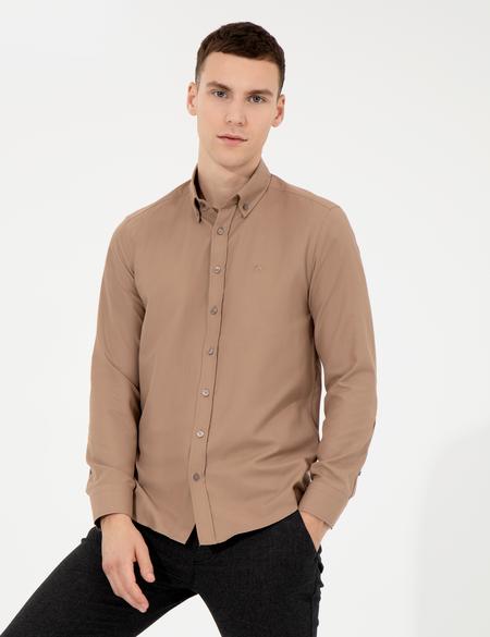Açık Kahverengi Slim Fit Oxford Gömlek - 50258968070