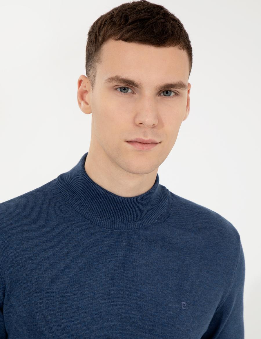 İndigo Melanj Slim Fit Yarım Balıkçı Yaka Basic Triko Kazak