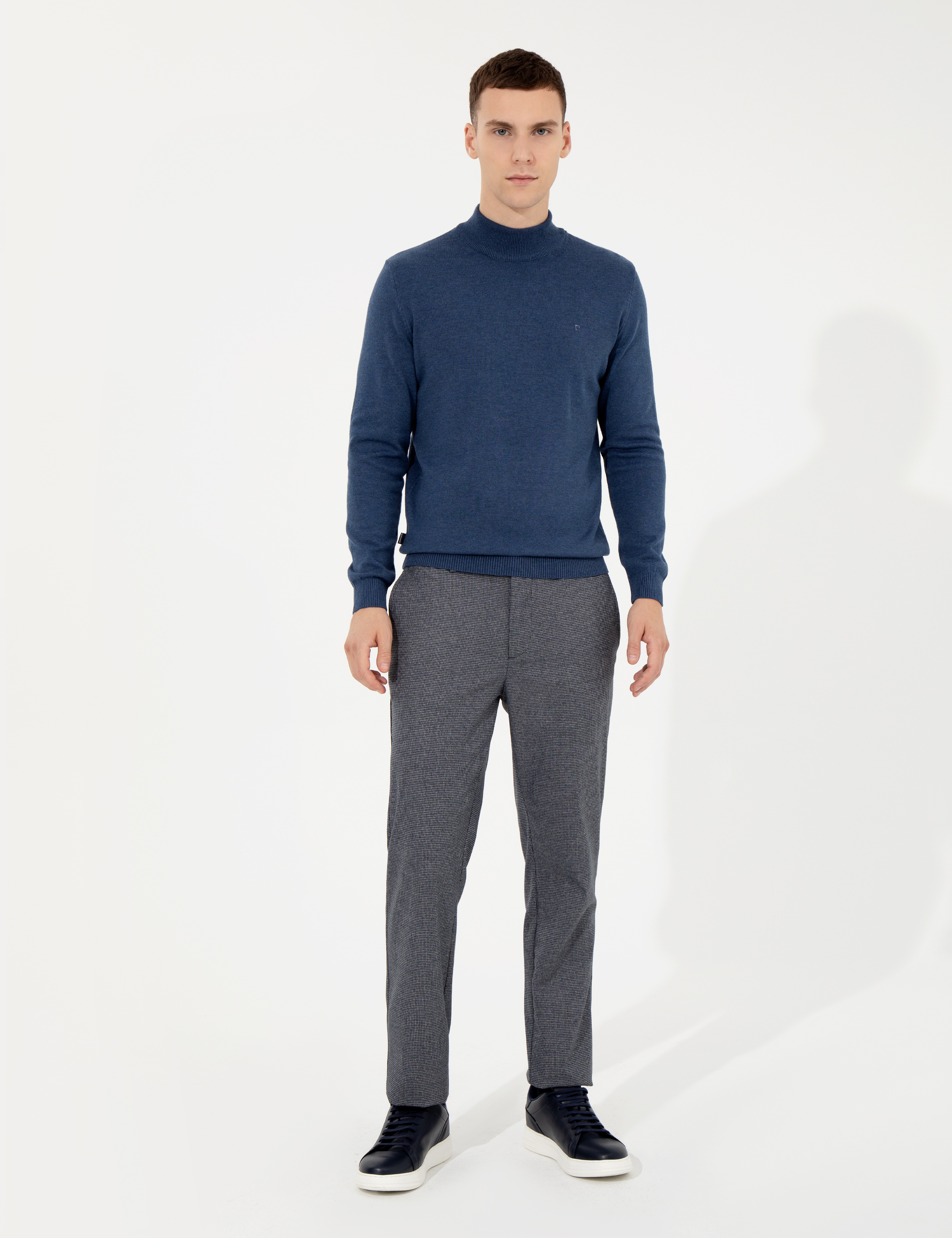 İndigo Melanj Slim Fit Yarım Balıkçı Yaka Basic Triko Kazak - Image 4