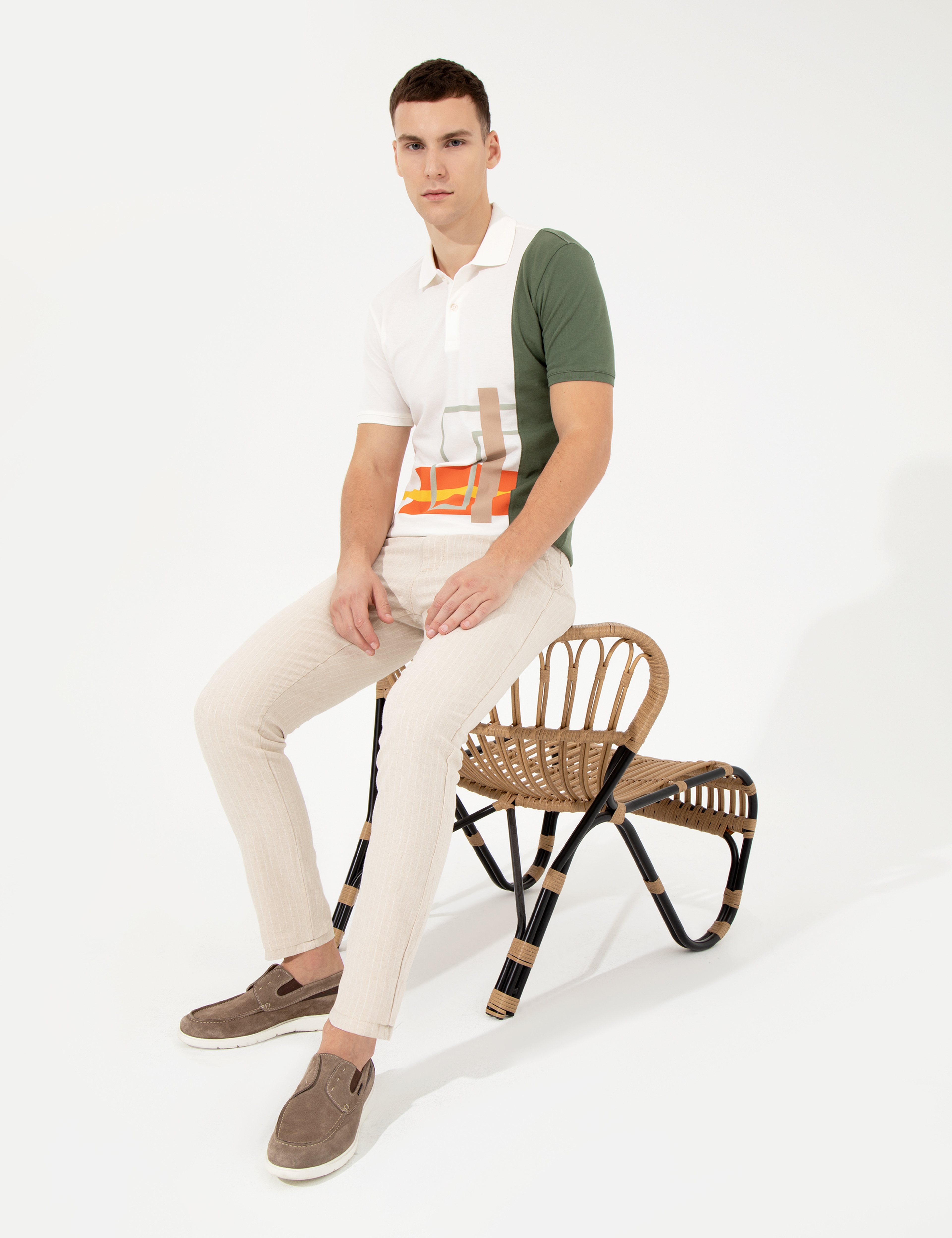 Haki Slim Baskılı Polo Yaka Tişört - Image 3