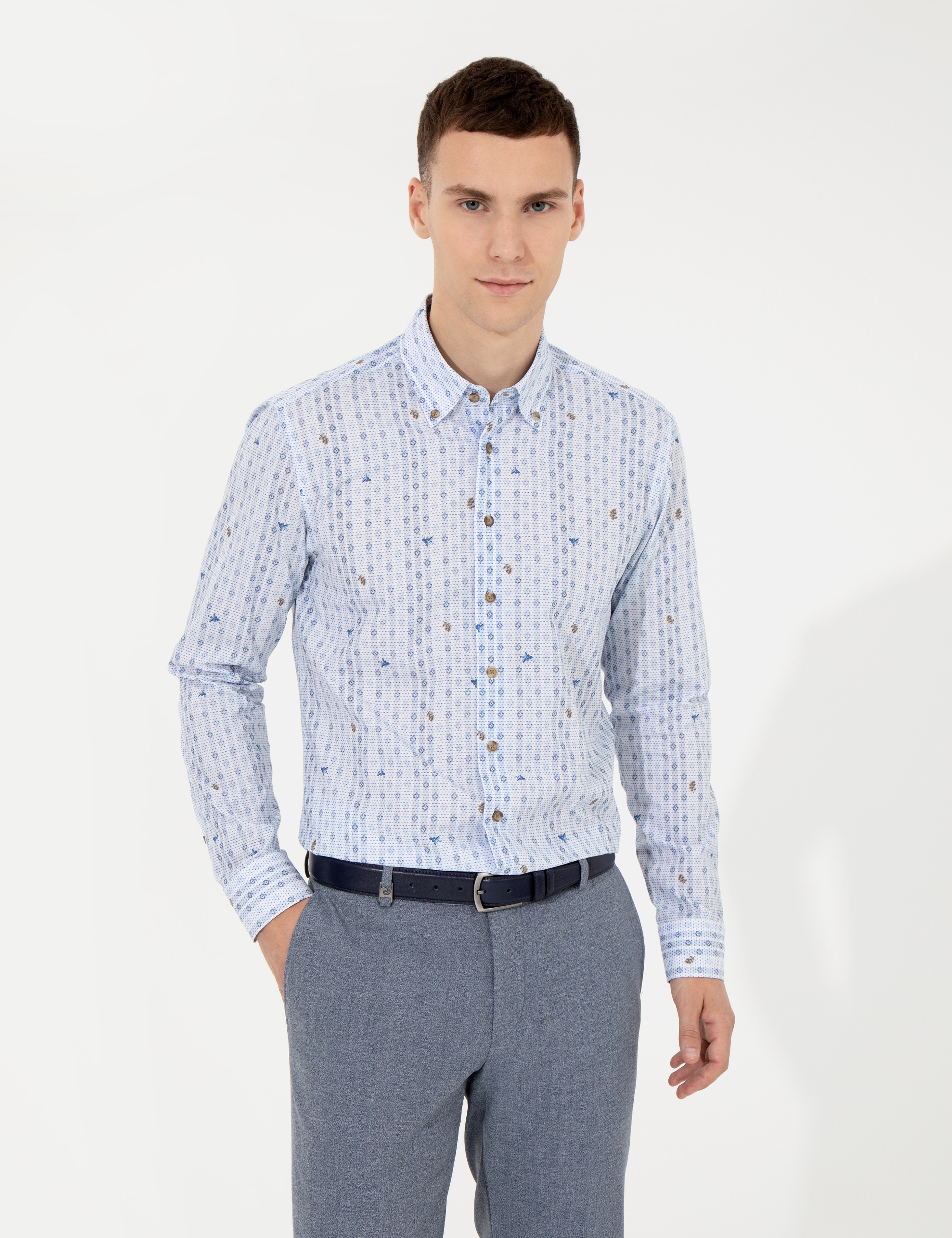 Mavi Slim Fit Uzun Kollu Gömlek - Image 1