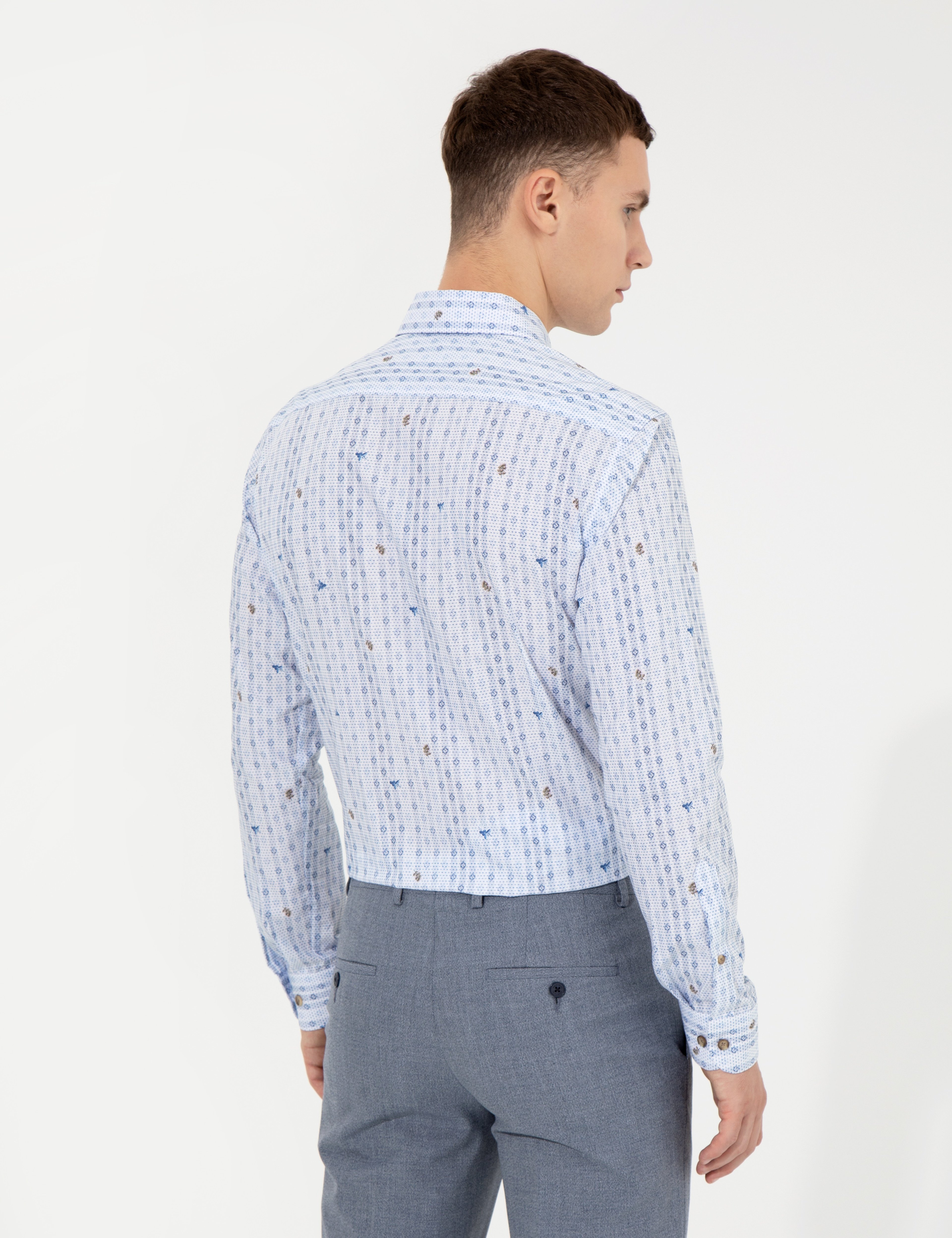 Mavi Slim Fit Uzun Kollu Gömlek - Image 5