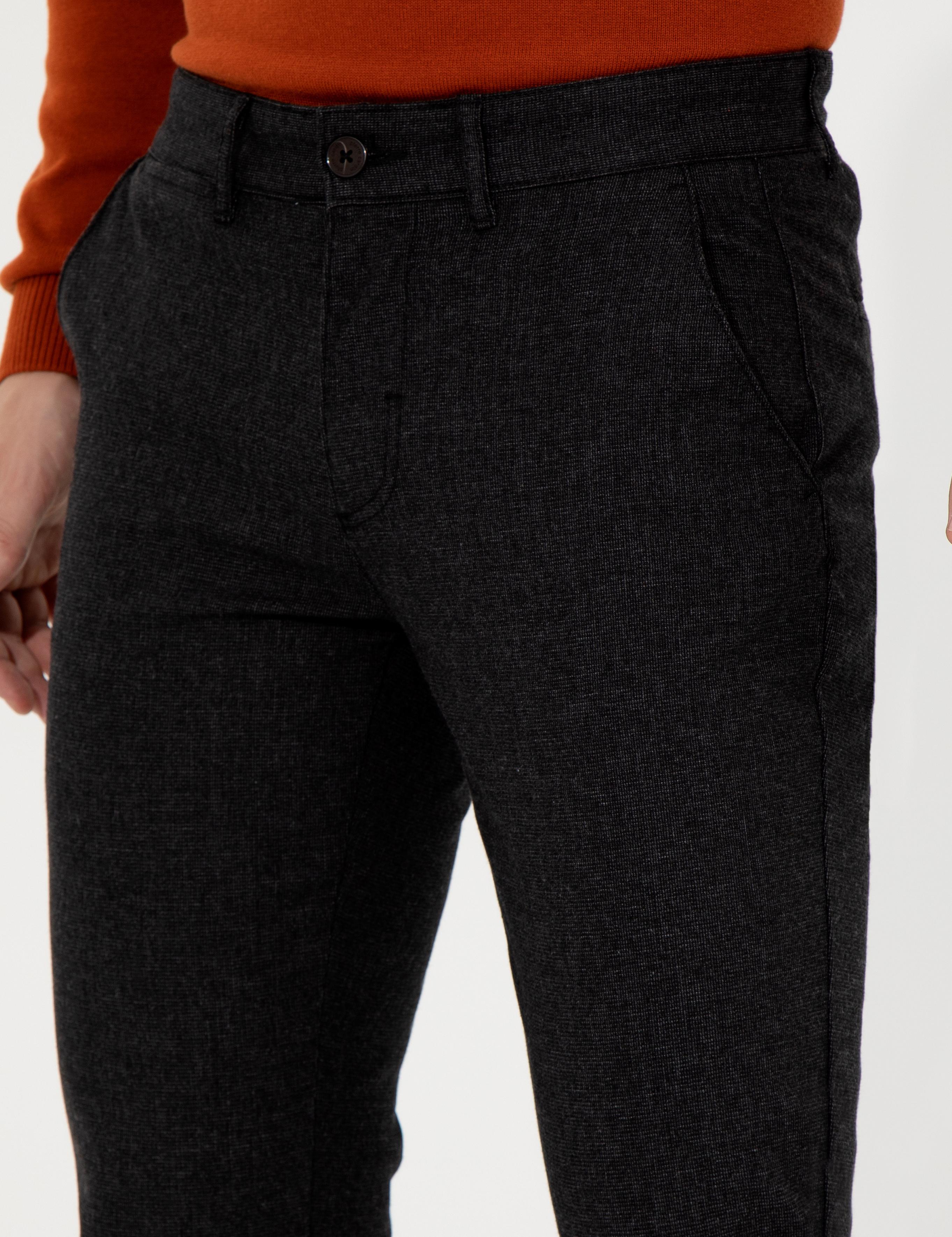 Siyah Slim Fit Keten Karışımlı Kanvas Pantolon