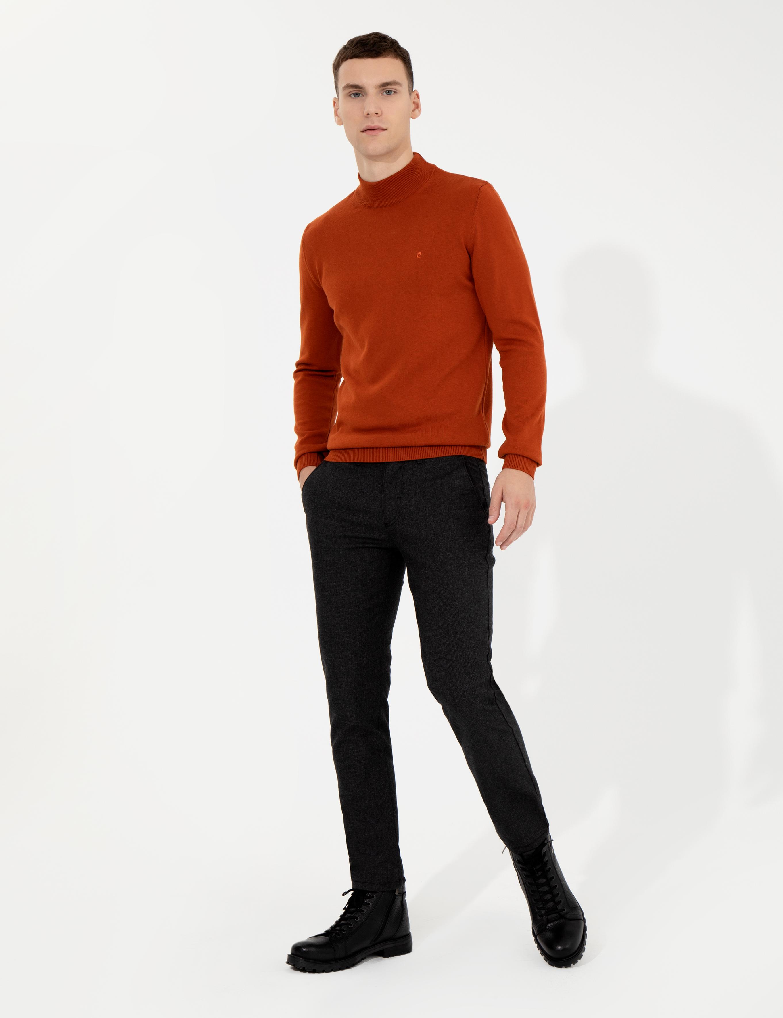 Siyah Slim Fit Keten Karışımlı Kanvas Pantolon