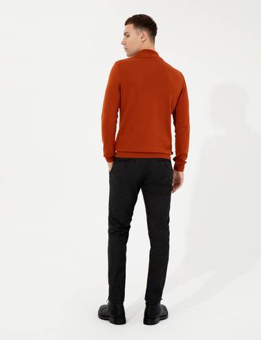 Siyah Slim Fit Keten Karışımlı Kanvas Pantolon