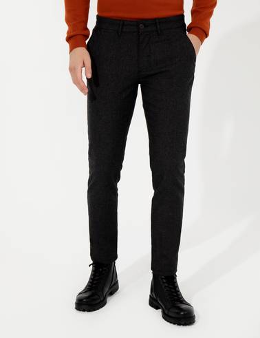 Siyah Slim Fit Keten Karışımlı Kanvas Pantolon