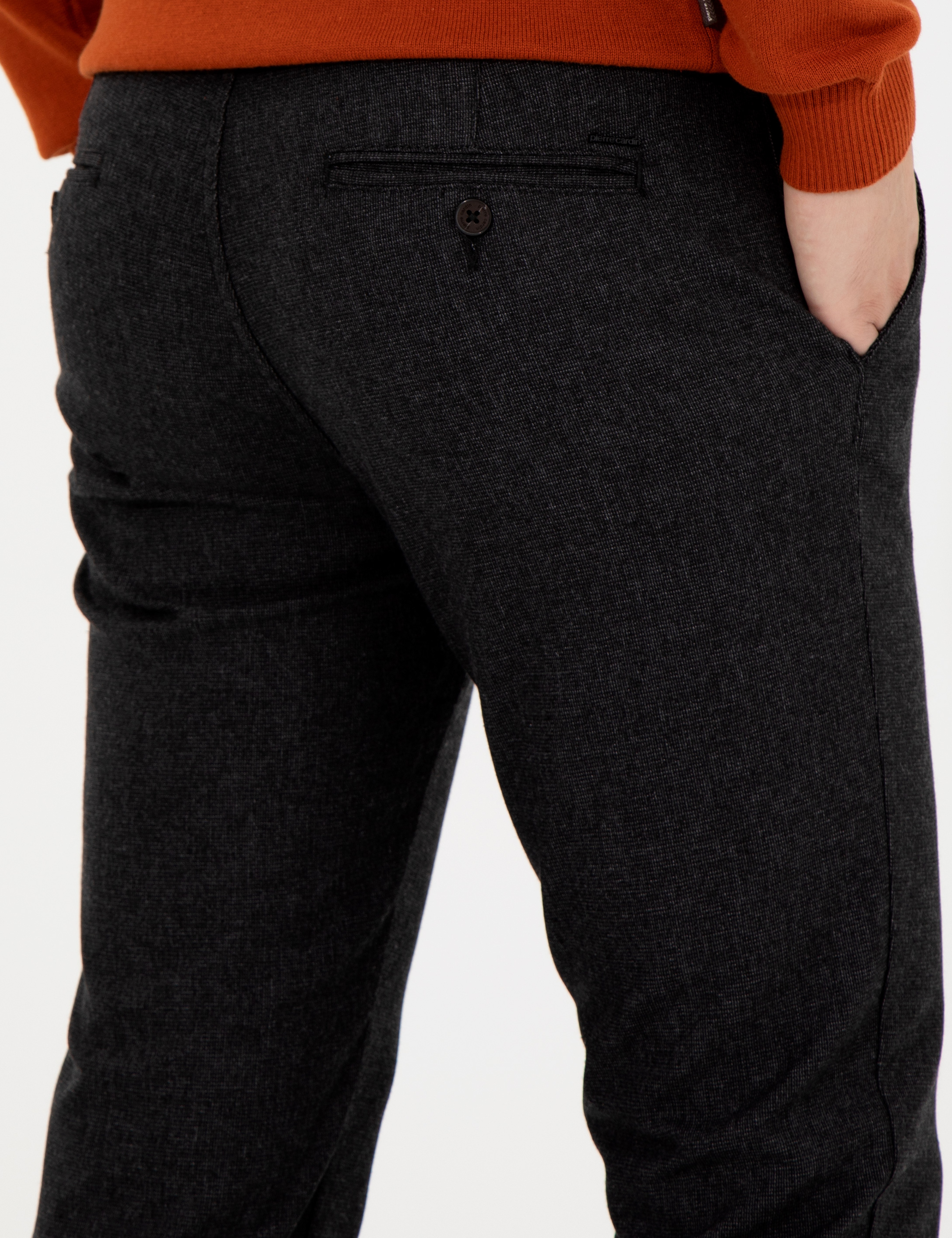 Siyah Slim Fit Keten Karışımlı Kanvas Pantolon - Image 7