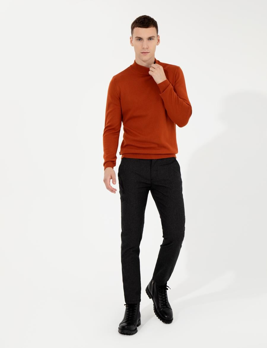 Siyah Slim Fit Keten Karışımlı Kanvas Pantolon