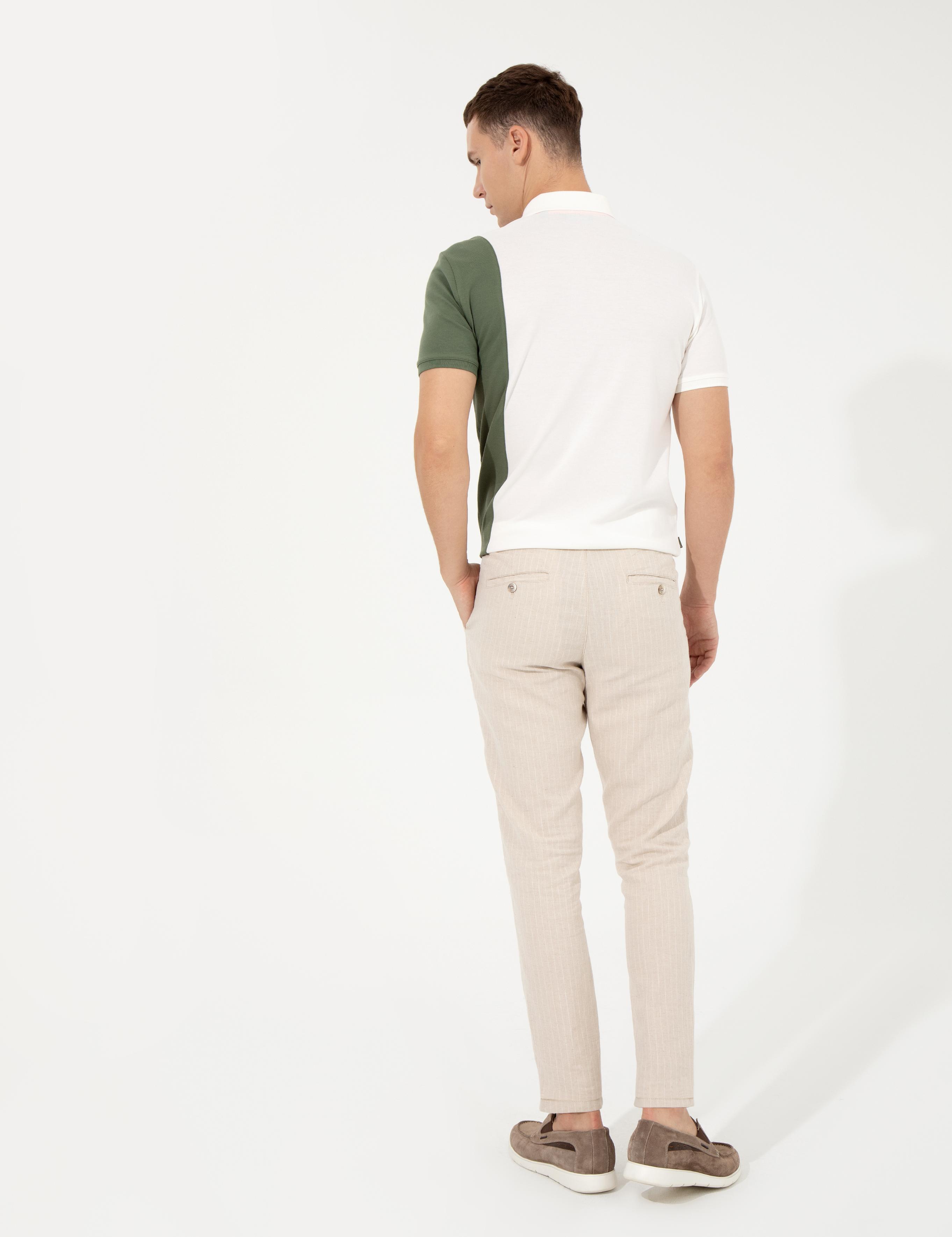 Bej Slim Fit Kanvas Pantolon