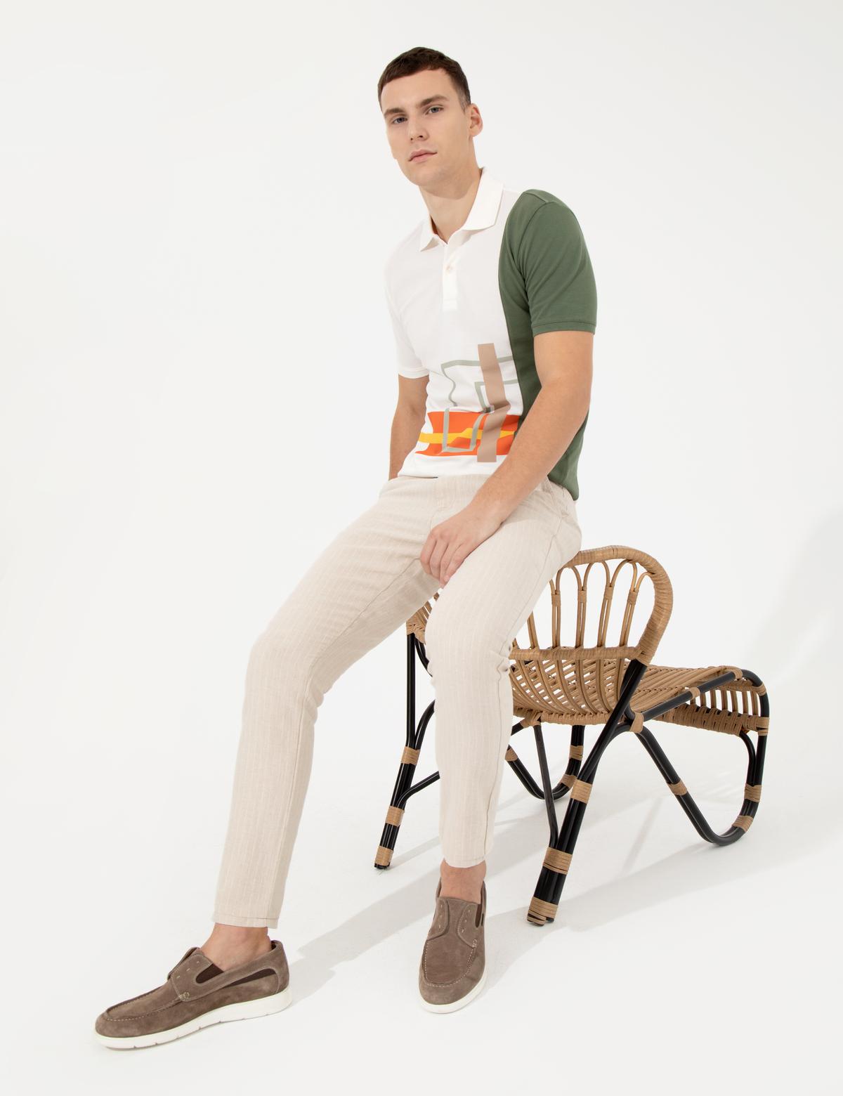 Bej Slim Fit Kanvas Pantolon