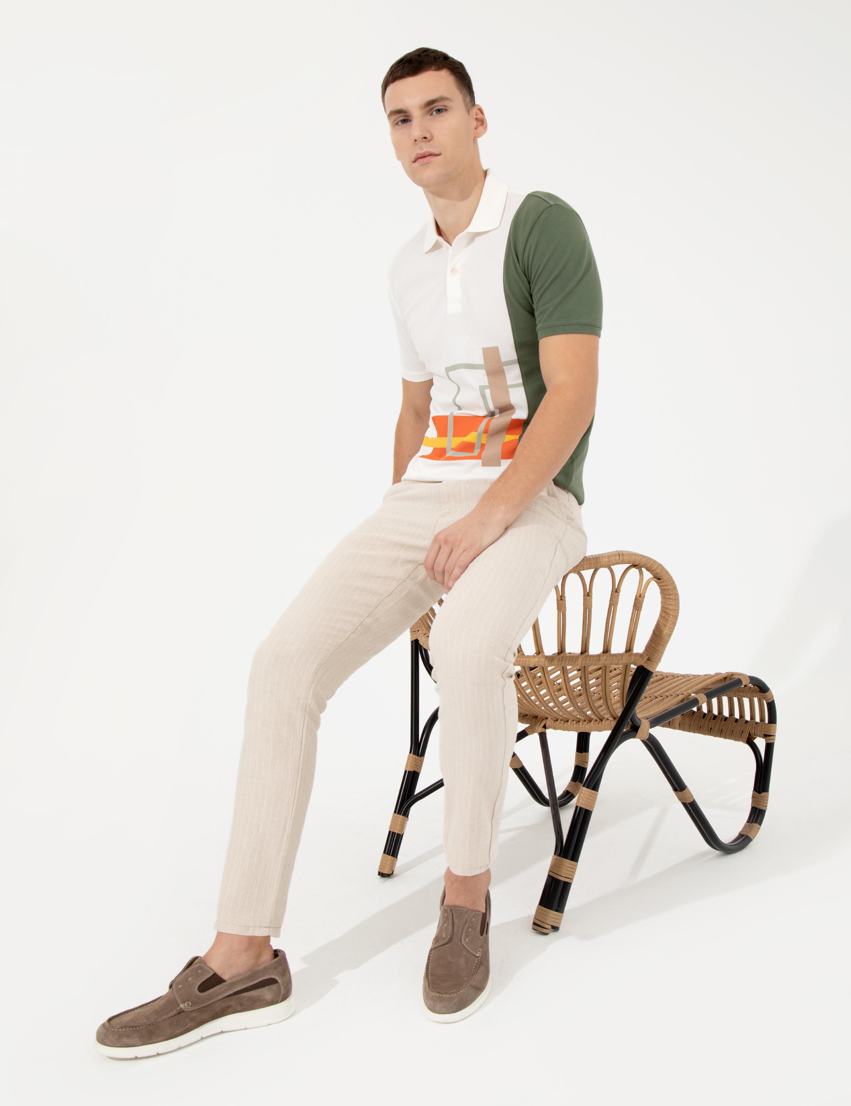 Bej Slim Fit Kanvas Pantolon