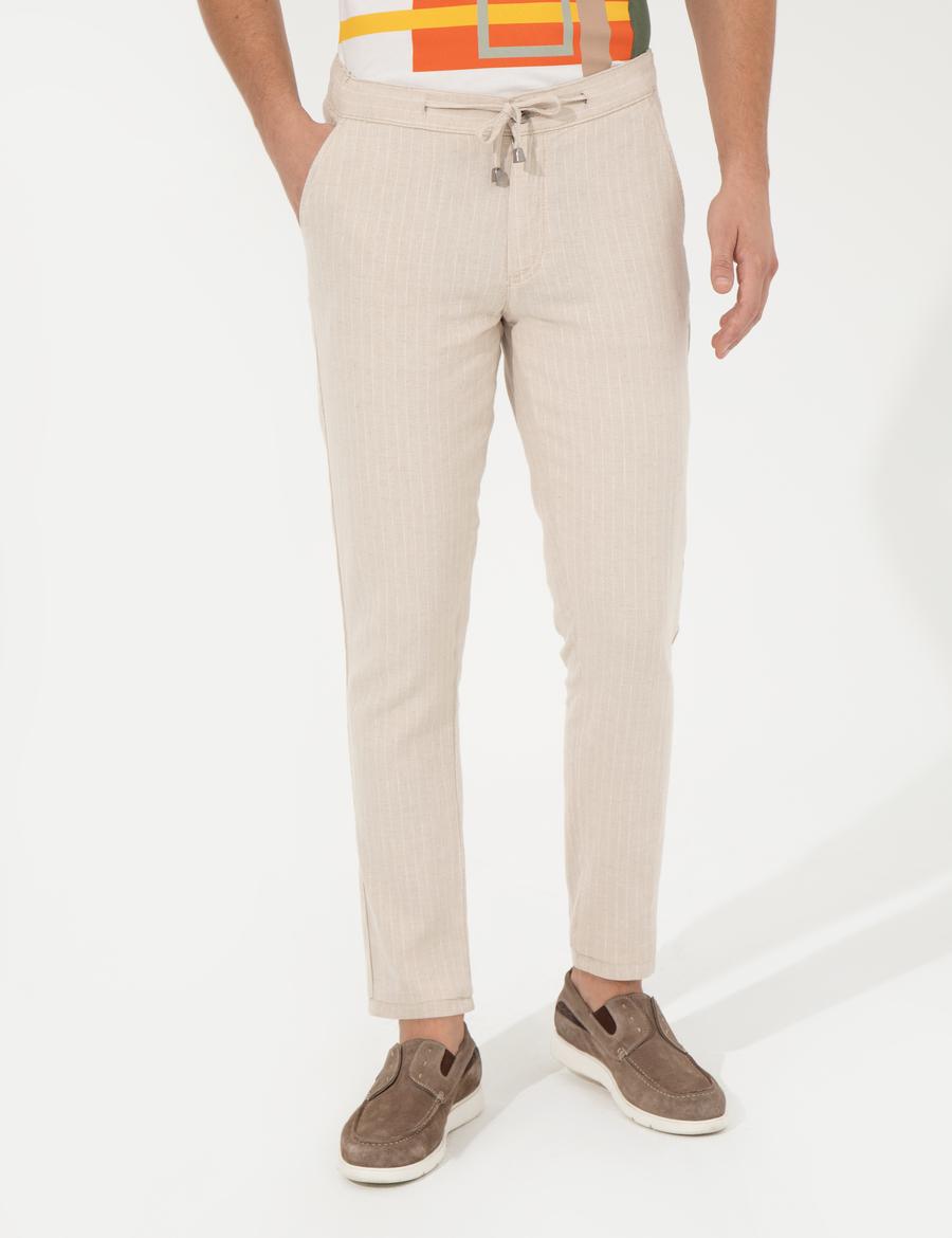 Bej Slim Fit Kanvas Pantolon