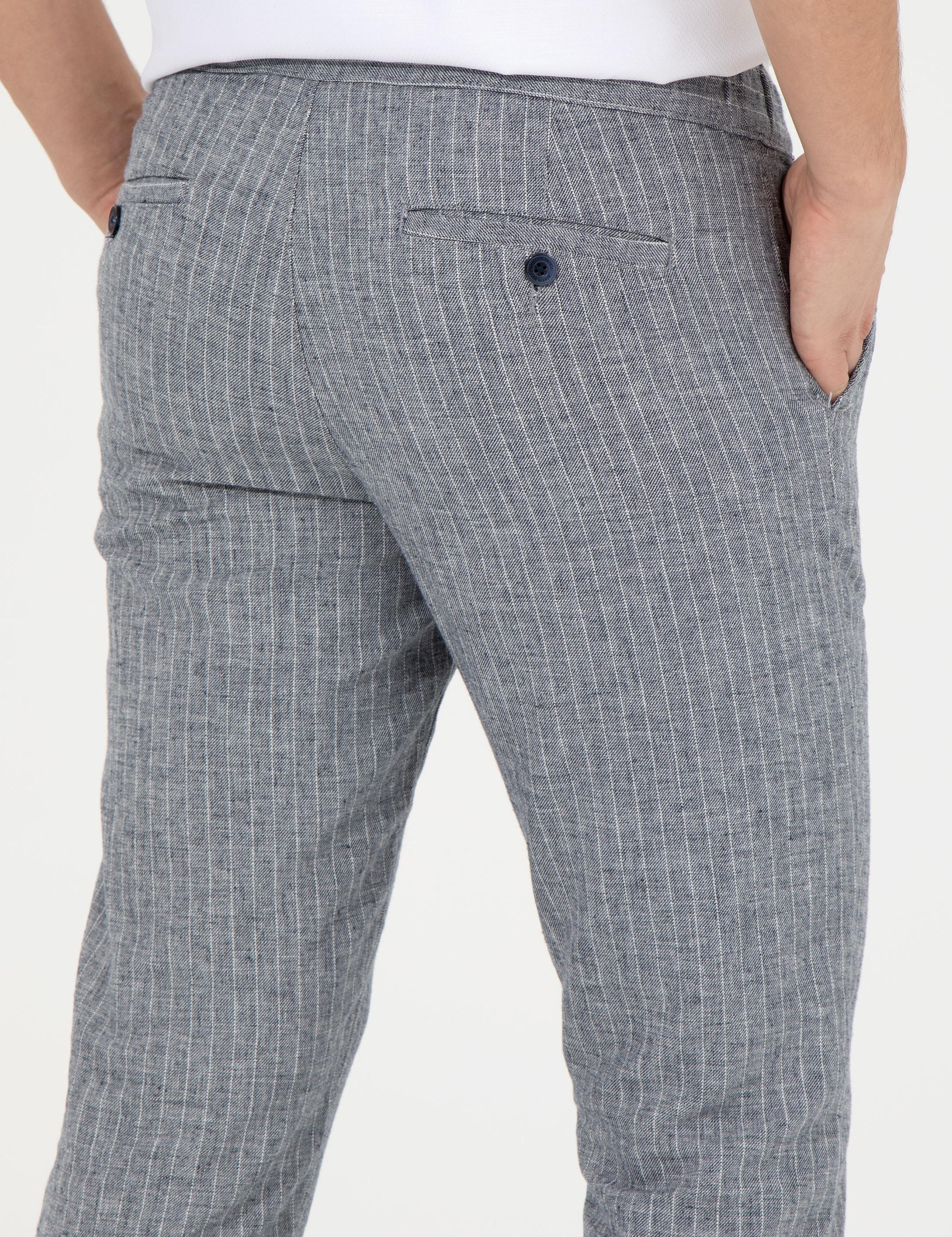 Lacivert Slim Fit Kanvas Pantolon