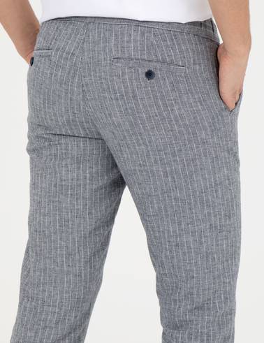 Lacivert Slim Fit Kanvas Pantolon