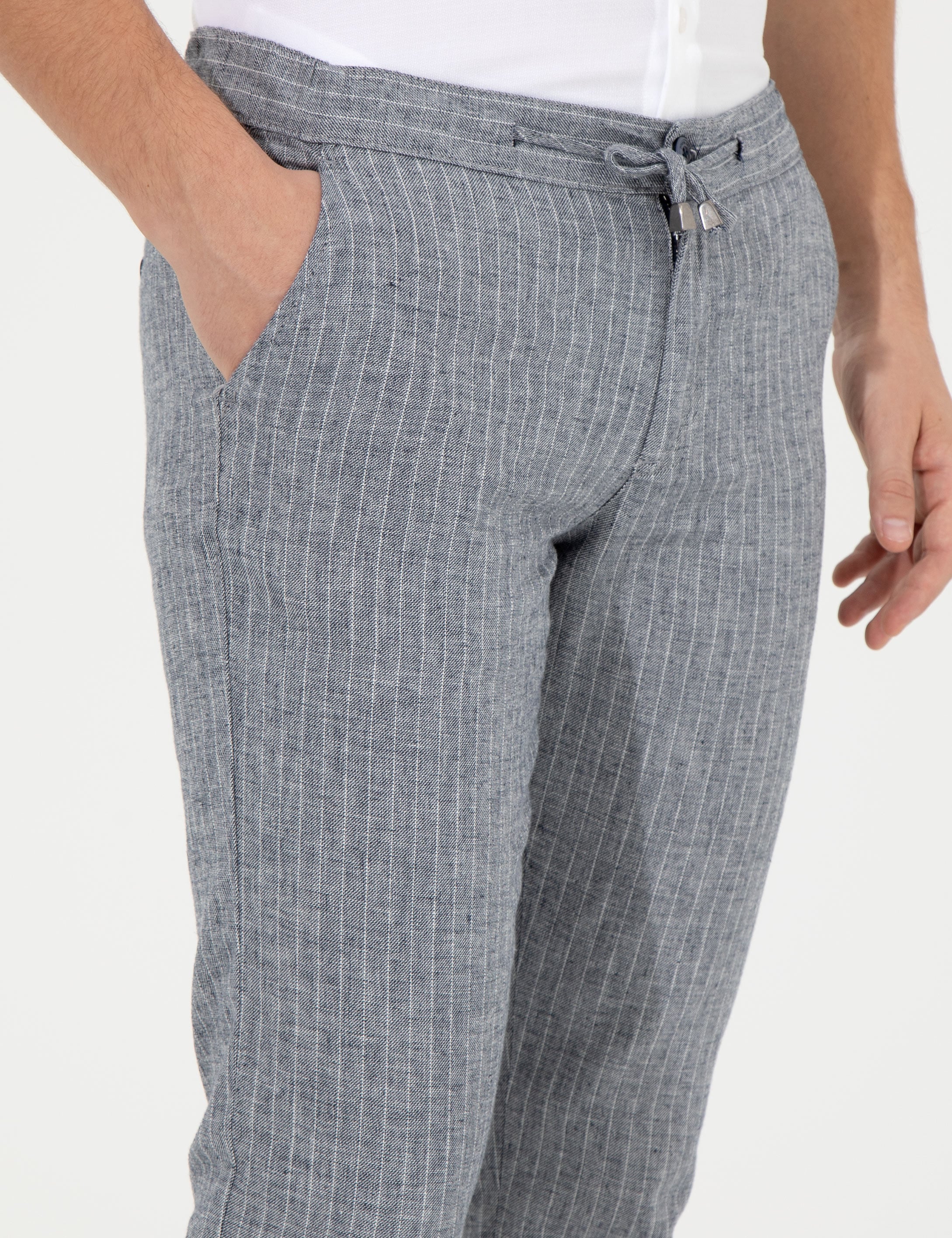 Lacivert Slim Fit Kanvas Pantolon