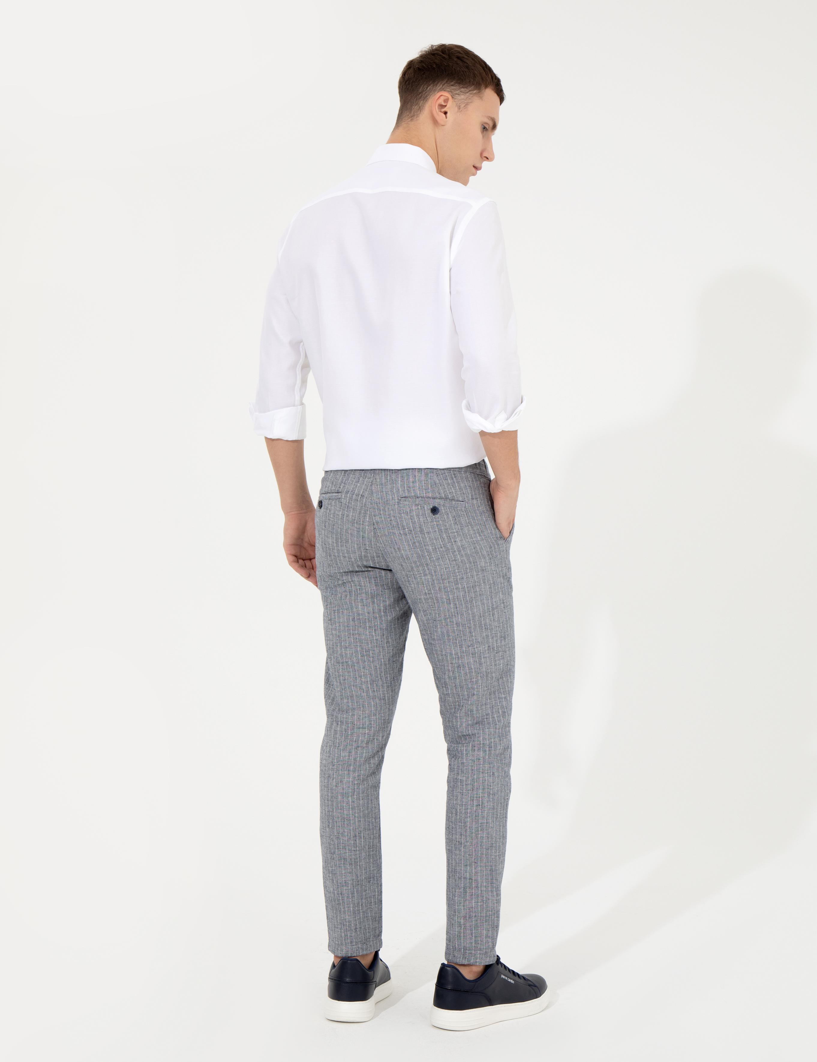 Lacivert Slim Fit Kanvas Pantolon