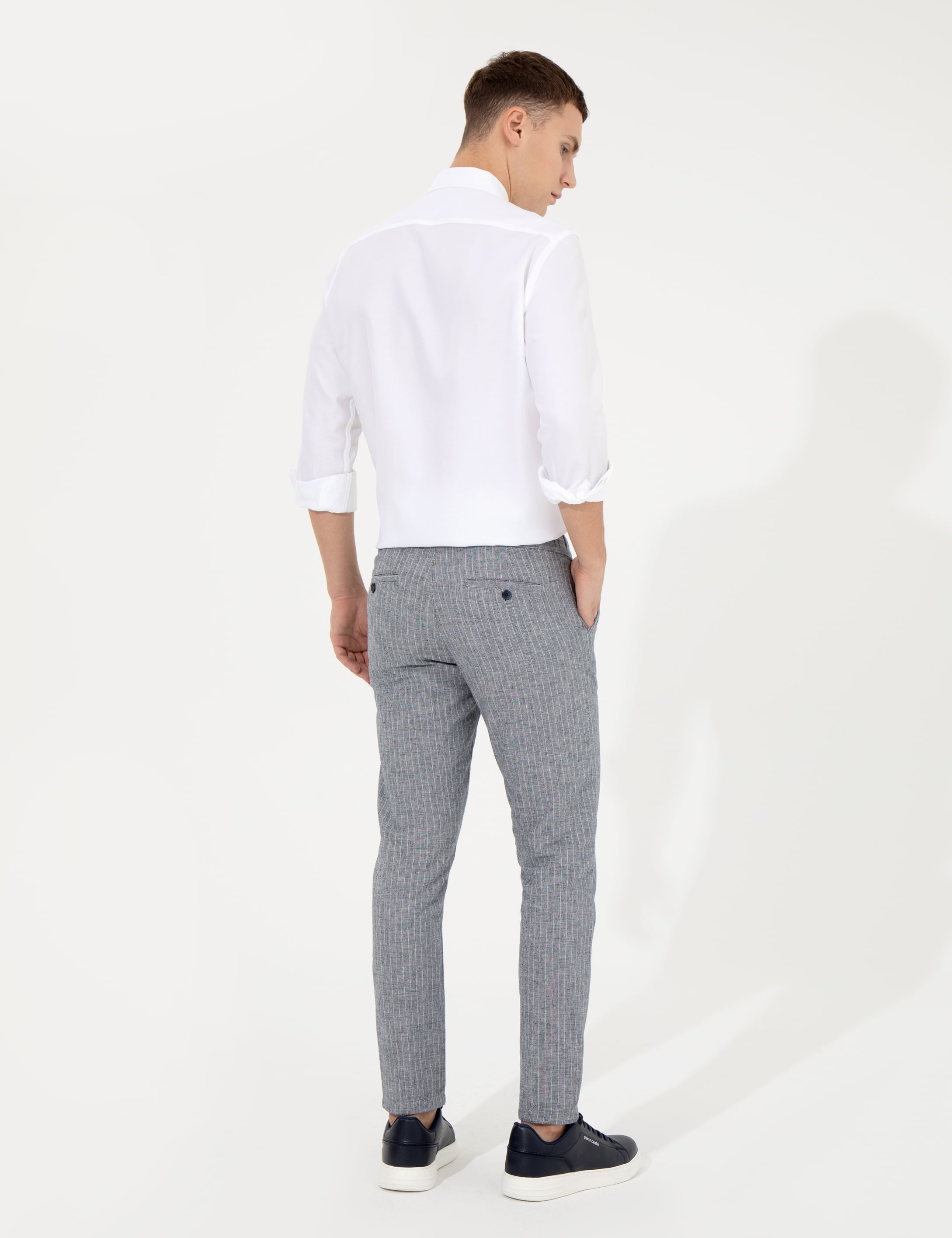 Lacivert Slim Fit Kanvas Pantolon