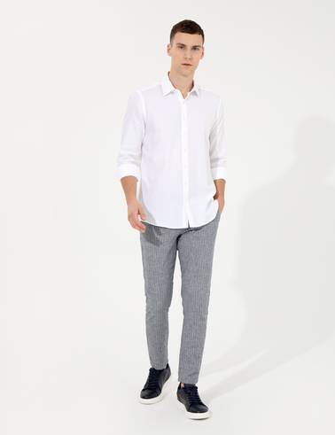Lacivert Slim Fit Kanvas Pantolon