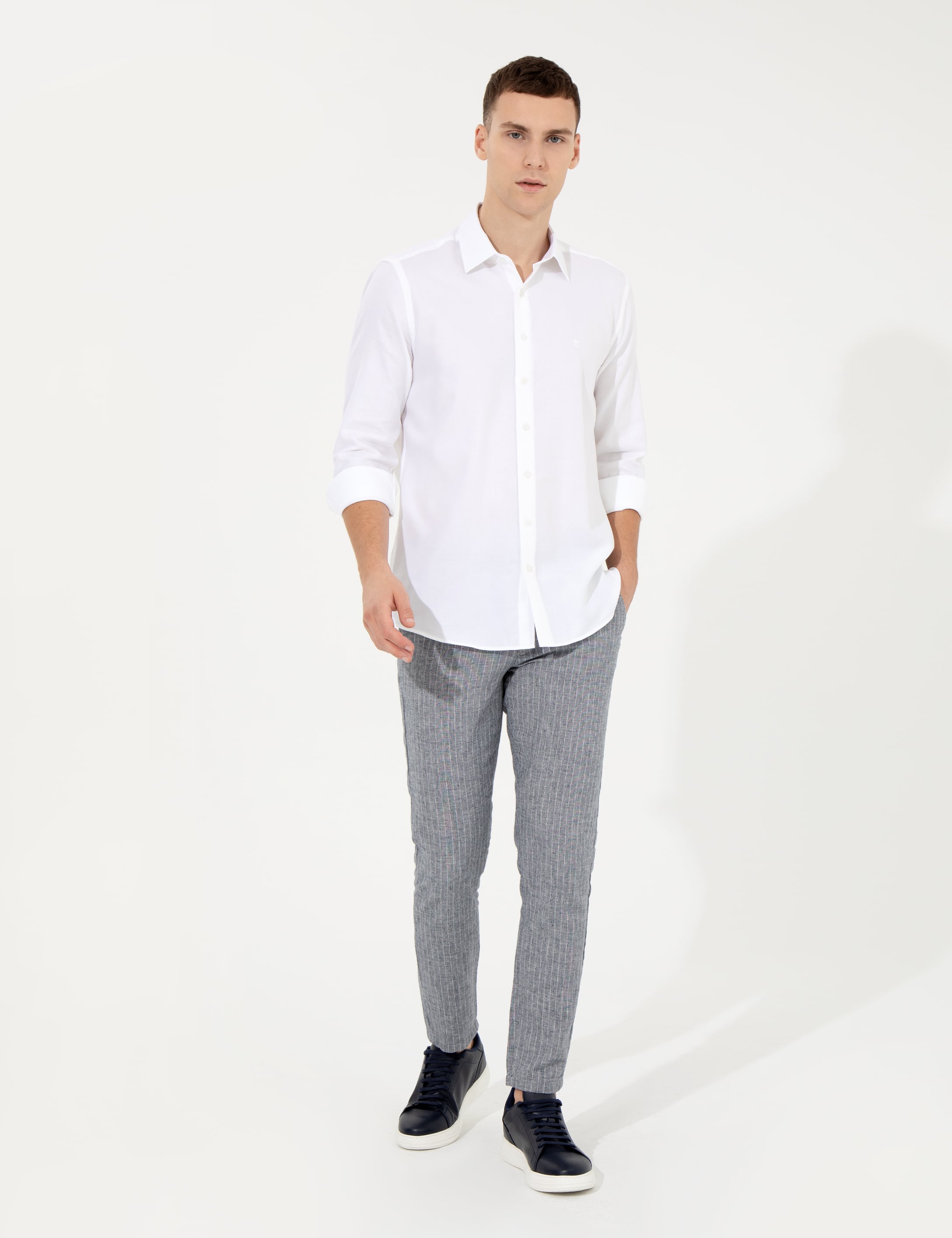 Lacivert Slim Fit Kanvas Pantolon