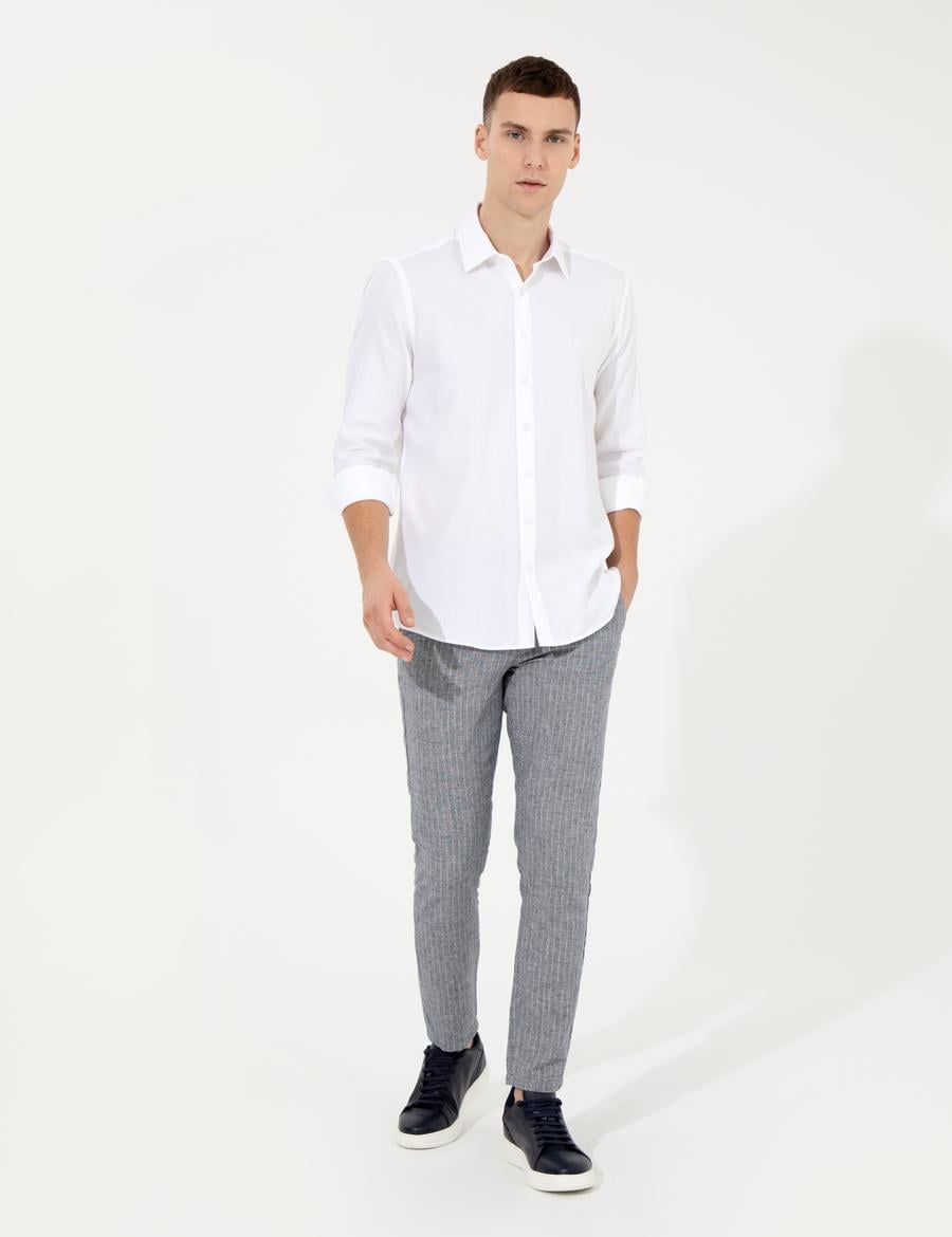 Lacivert Slim Fit Kanvas Pantolon