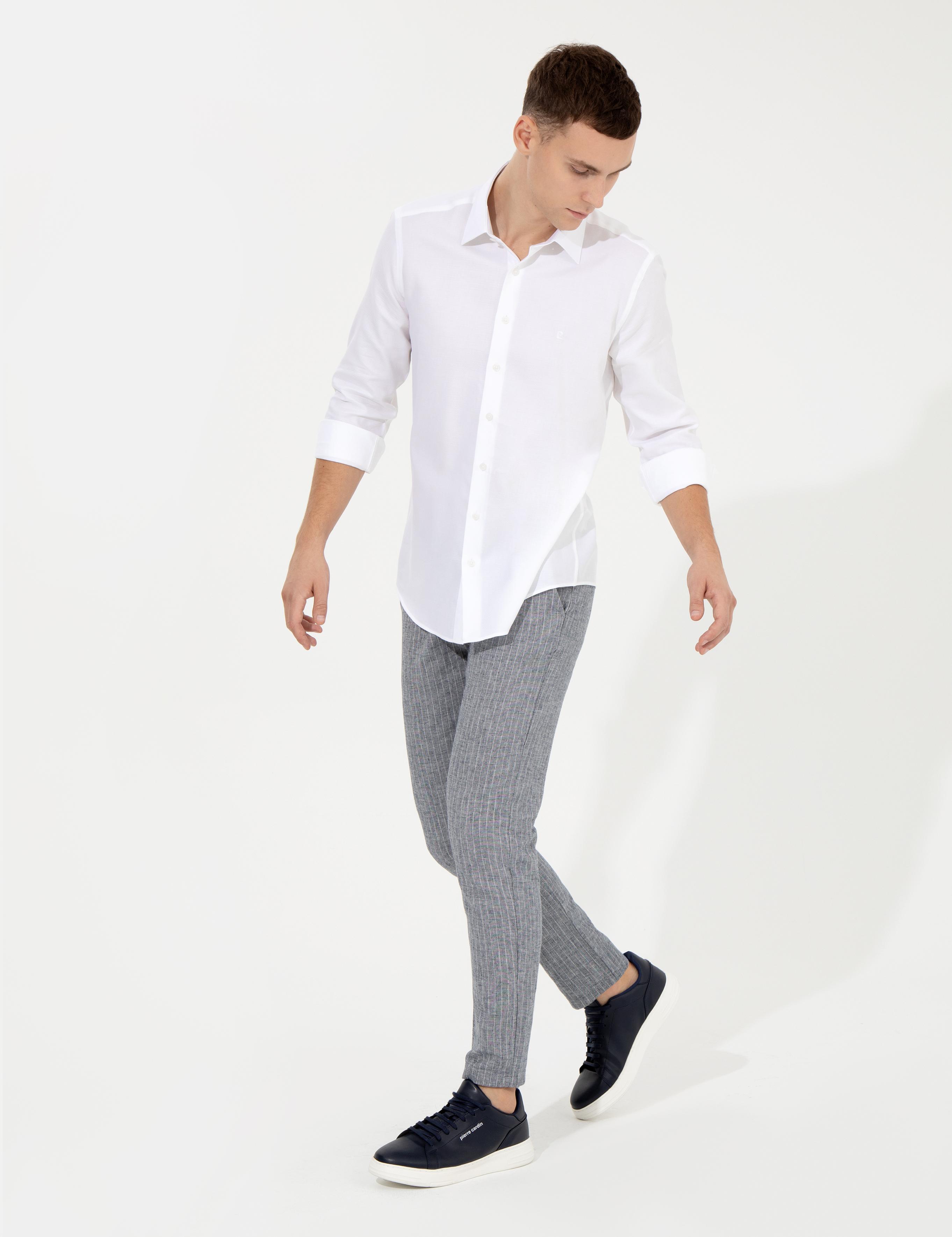 Lacivert Slim Fit Kanvas Pantolon