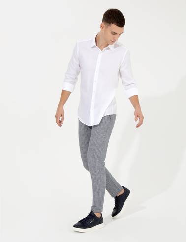 Lacivert Slim Fit Kanvas Pantolon