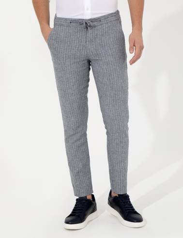 Lacivert Slim Fit Kanvas Pantolon