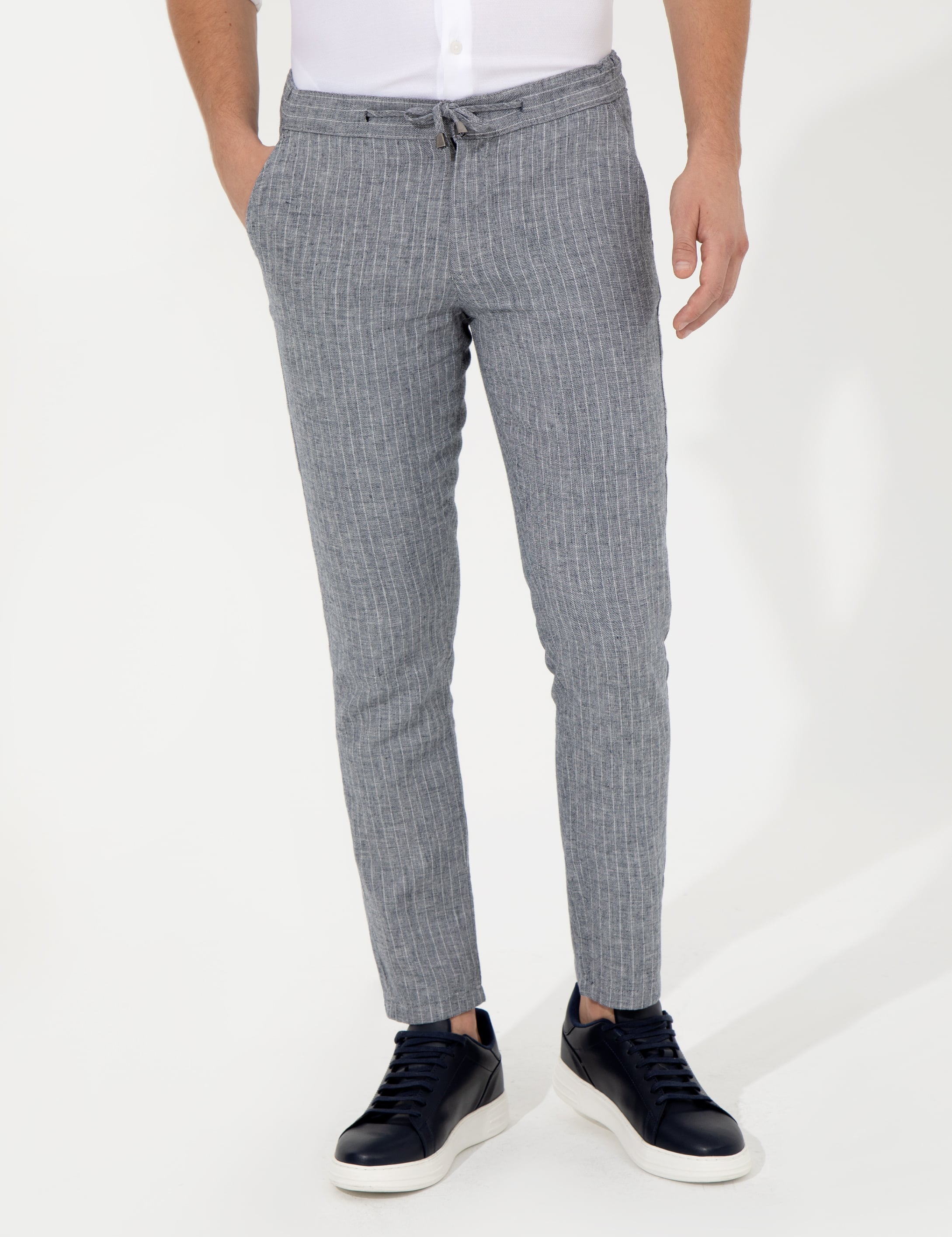 Lacivert Slim Fit Kanvas Pantolon