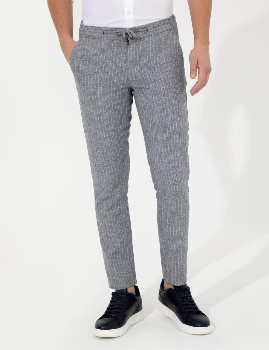 Lacivert Slim Fit Kanvas Pantolon