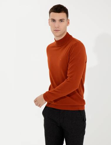 Bakır Slim Fit Yarım Balıkçı Yaka Basic Triko Kazak