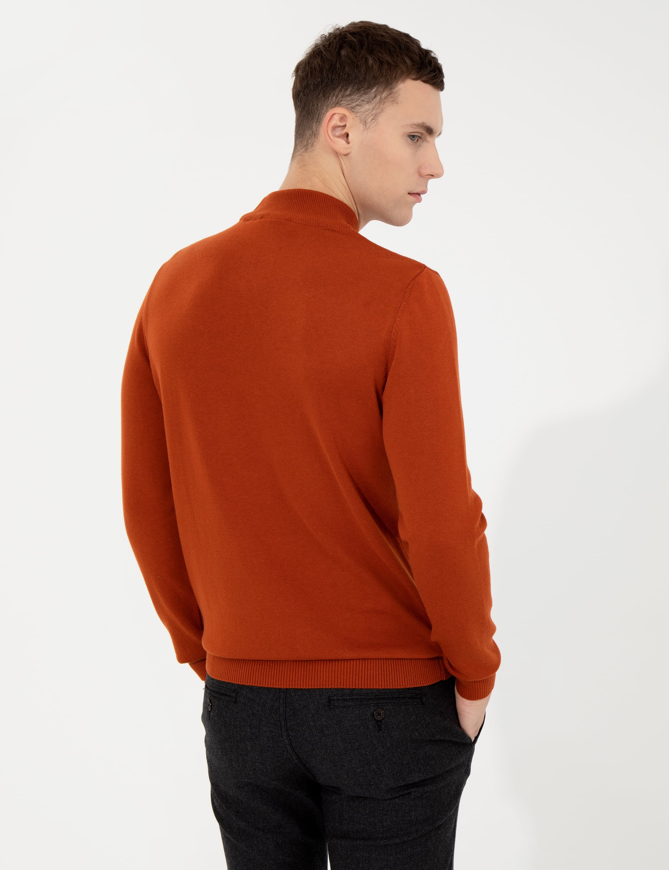 Pierre Cardin Bakır Slim Fit Yarım Balıkçı Yaka Basic Triko Kazak görsel 5
