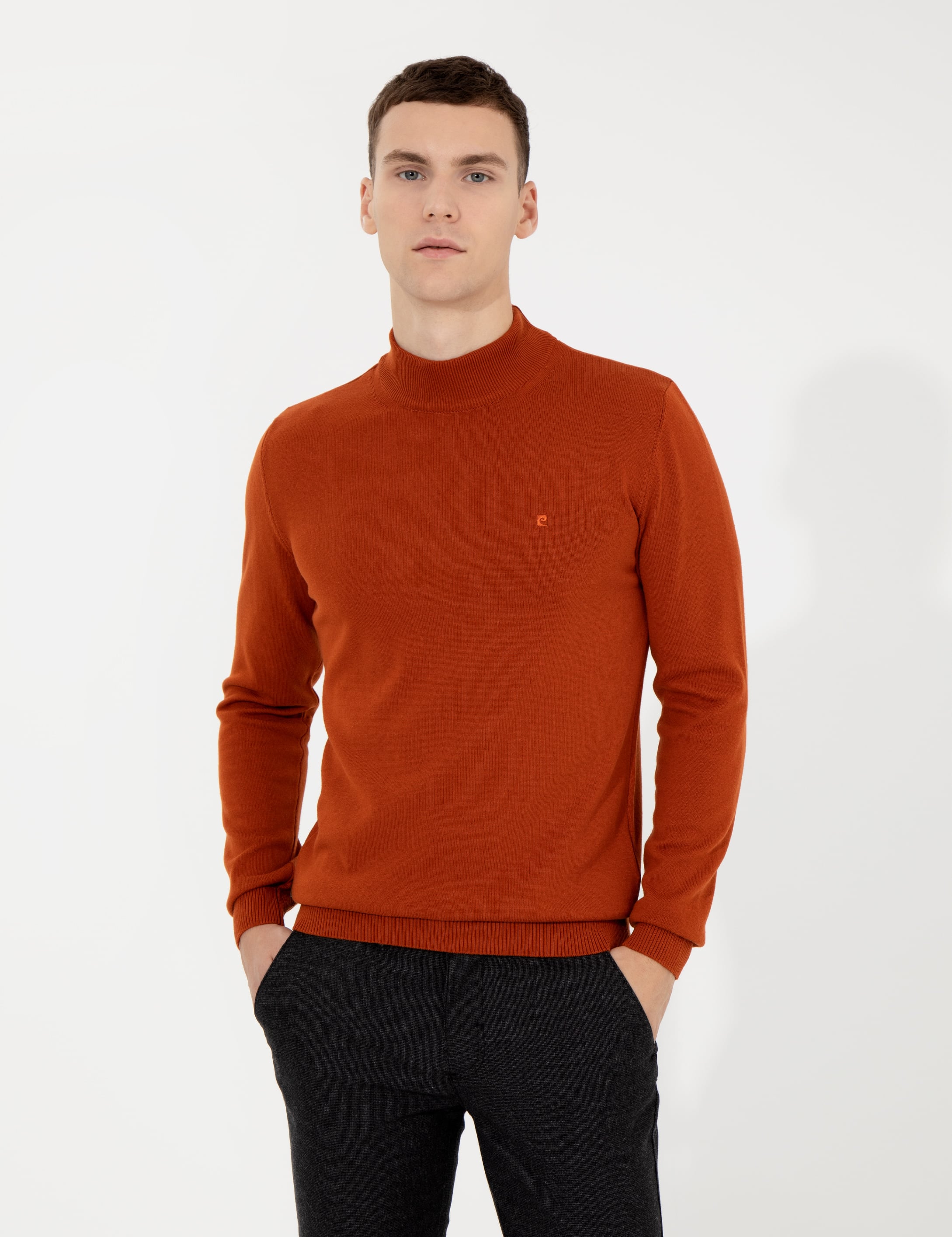 Bakır Slim Fit Yarım Balıkçı Yaka Basic Triko Kazak