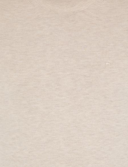 Krem Melanj Slim Fit Çeyrek Yaka Basic Triko Kazak - 50257208009