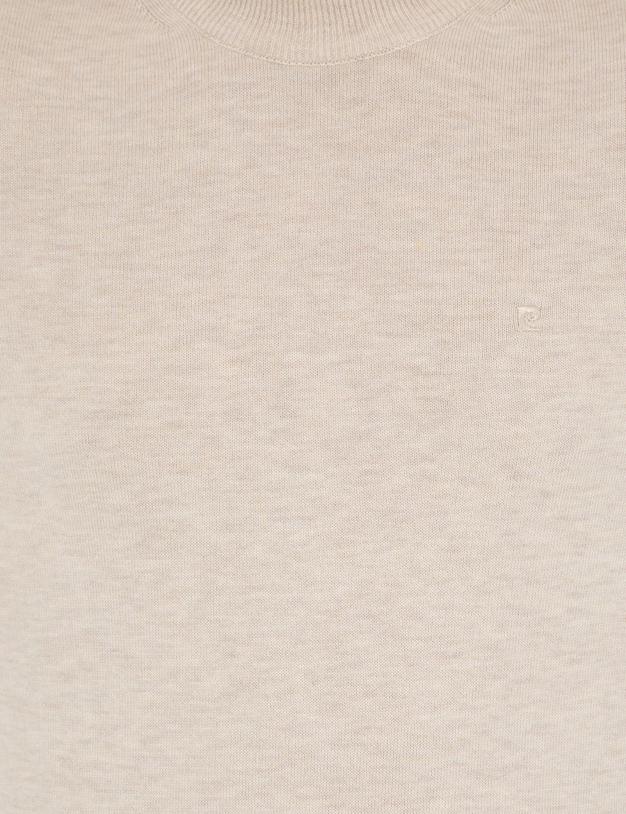 Krem Melanj Slim Fit Çeyrek Yaka Basic Triko Kazak