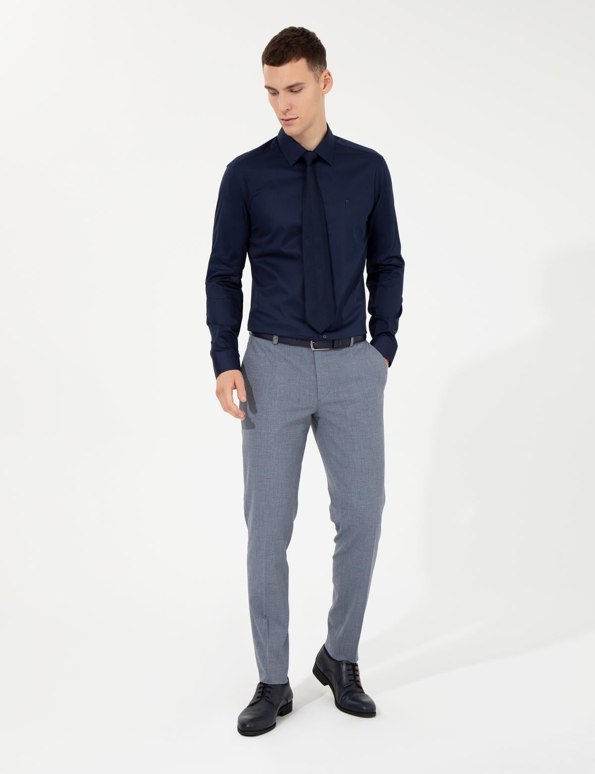 Lacivert Slim Fit Uzun Kollu Klasik Gömlek - 50251166043