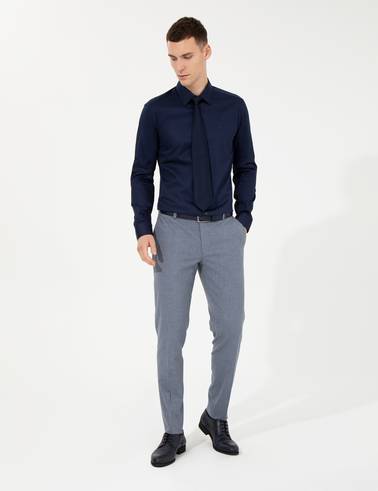 Lacivert Slim Fit Uzun Kollu Klasik Gömlek