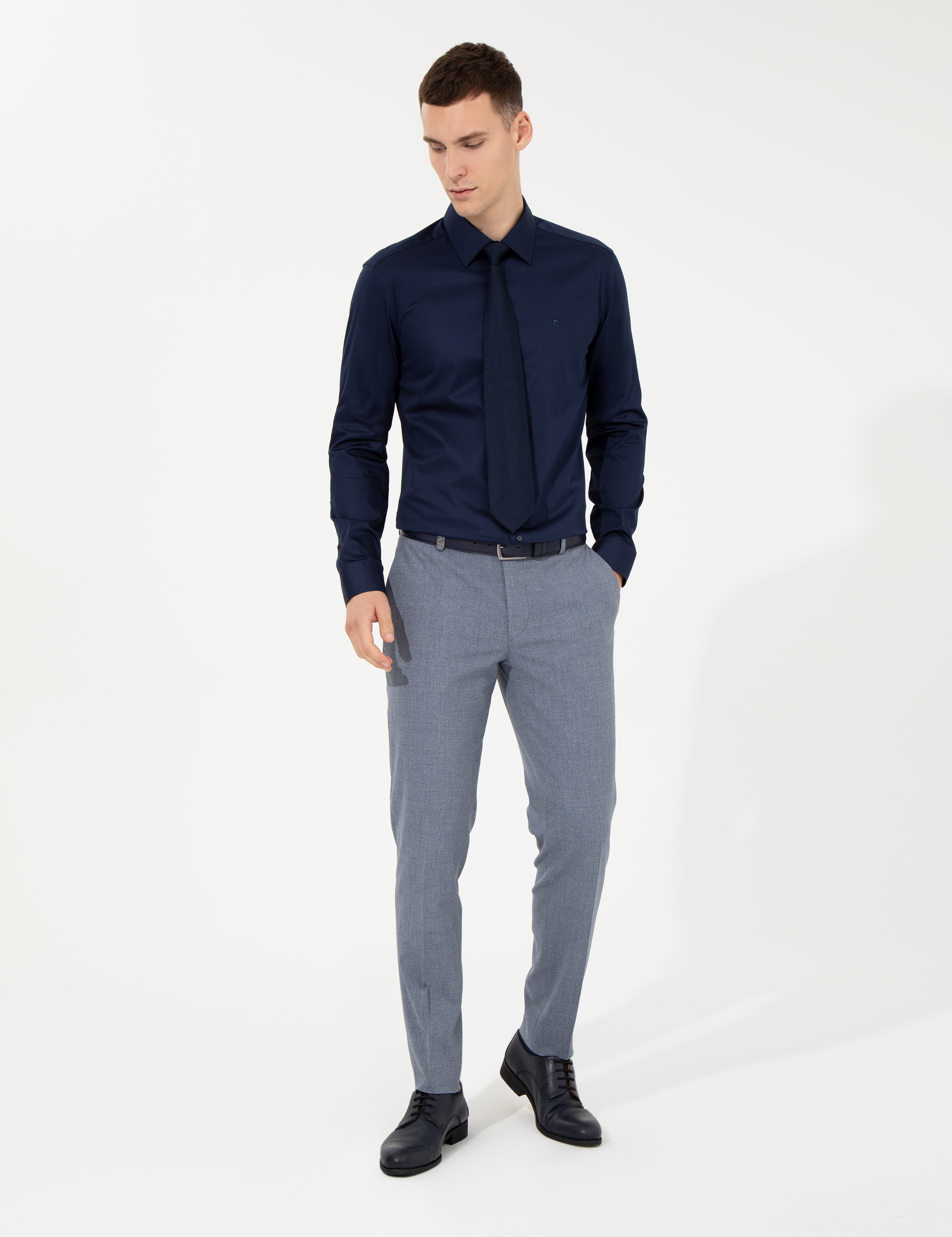 Lacivert Slim Fit Uzun Kollu Klasik Gömlek - Image 4
