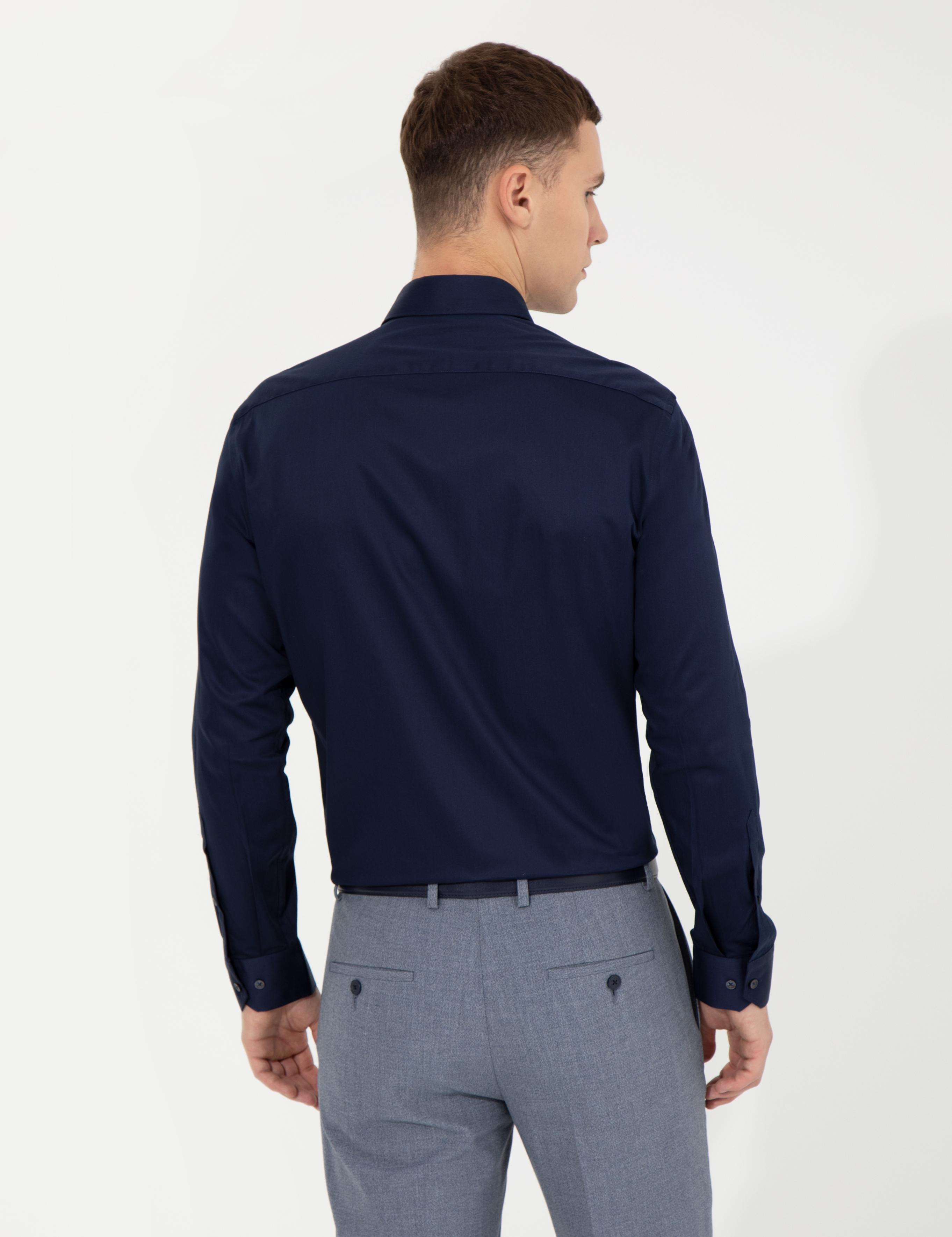 Lacivert Slim Fit Uzun Kollu Klasik Gömlek