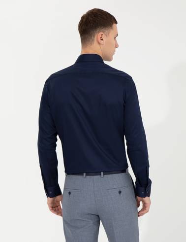 Lacivert Slim Fit Uzun Kollu Klasik Gömlek