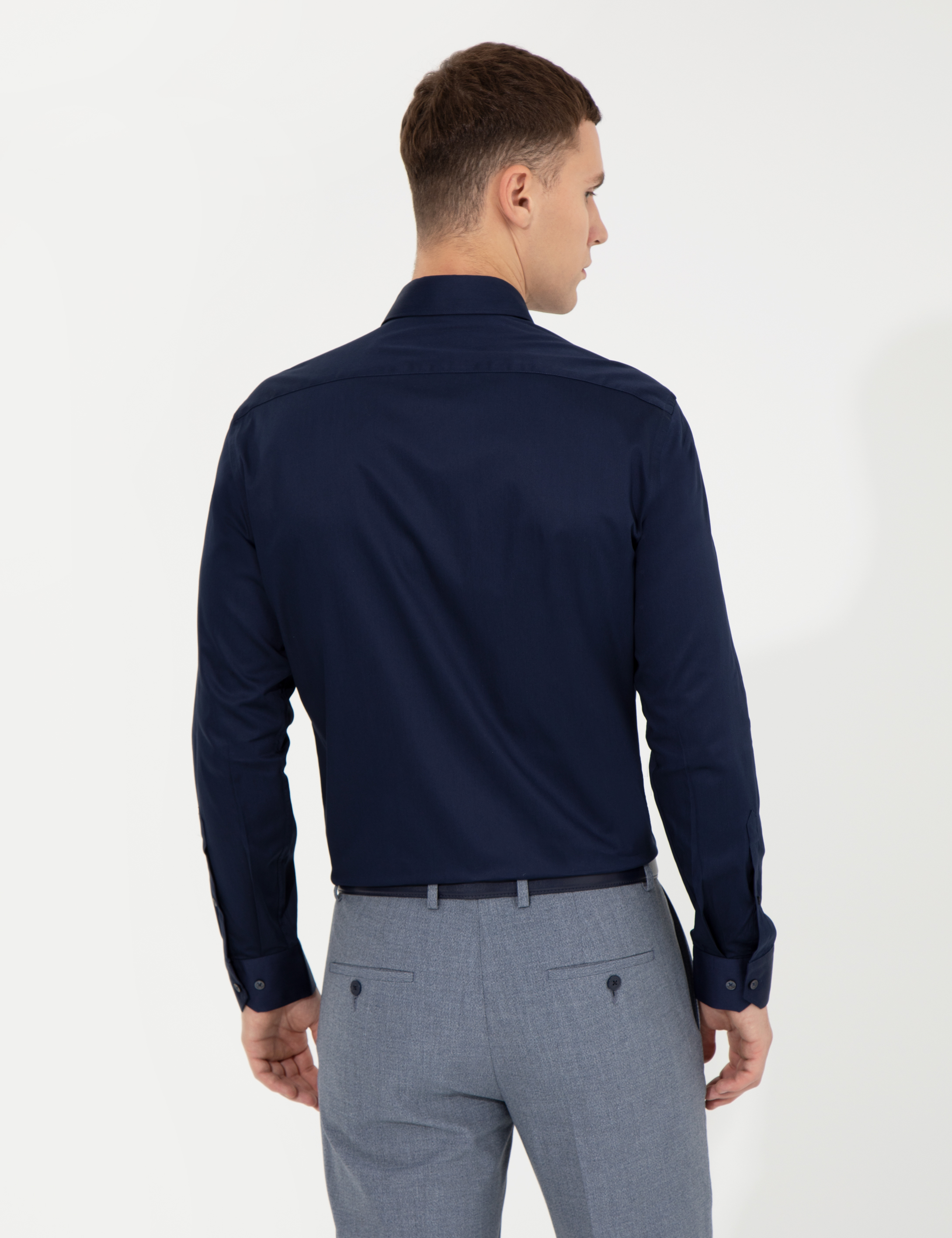 Lacivert Slim Fit Uzun Kollu Klasik Gömlek - Image 5