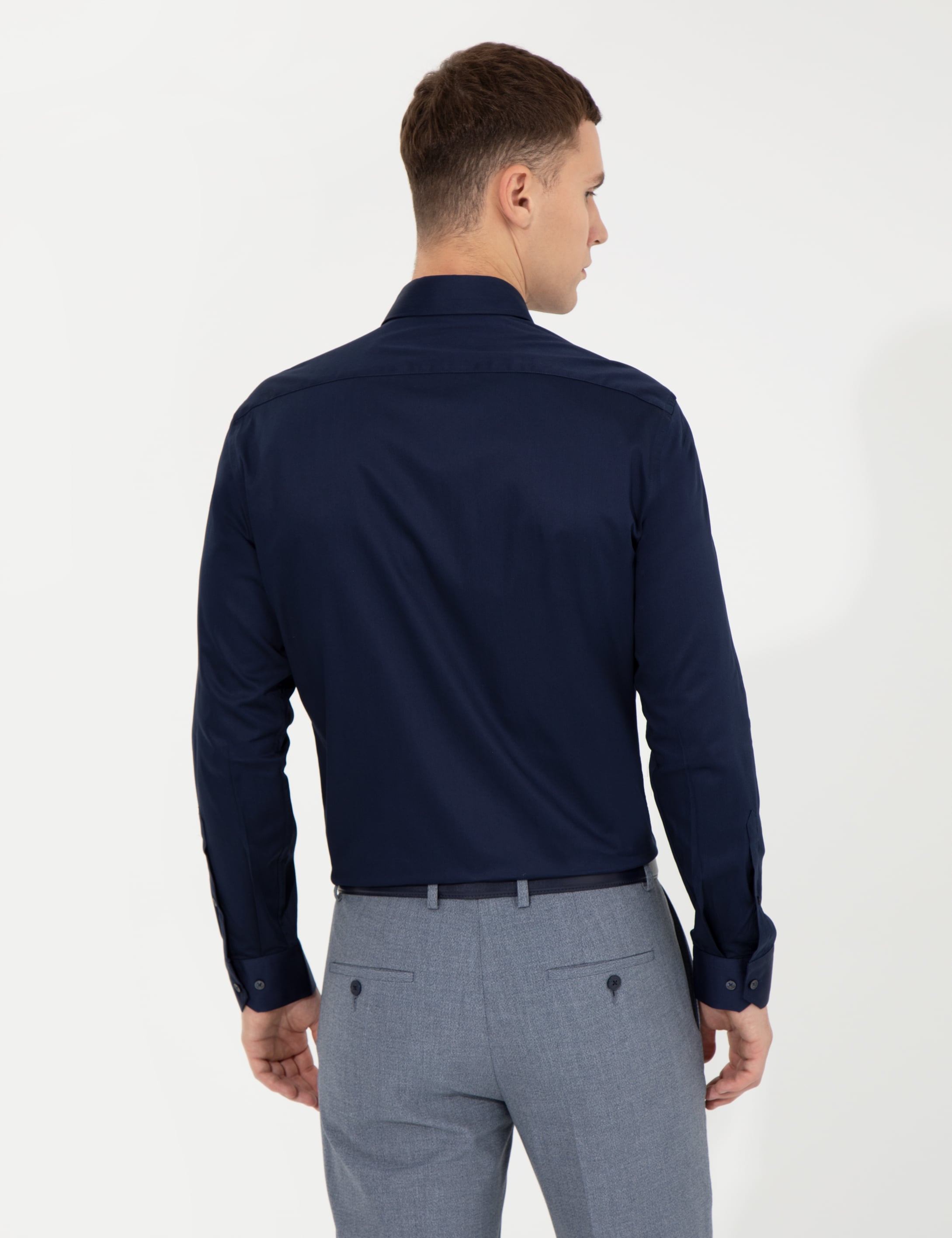 Lacivert Slim Fit Uzun Kollu Klasik Gömlek