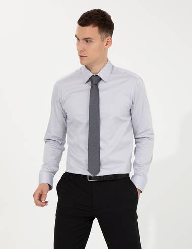 Gri Slim Fit Uzun Kollu Klasik Gömlek