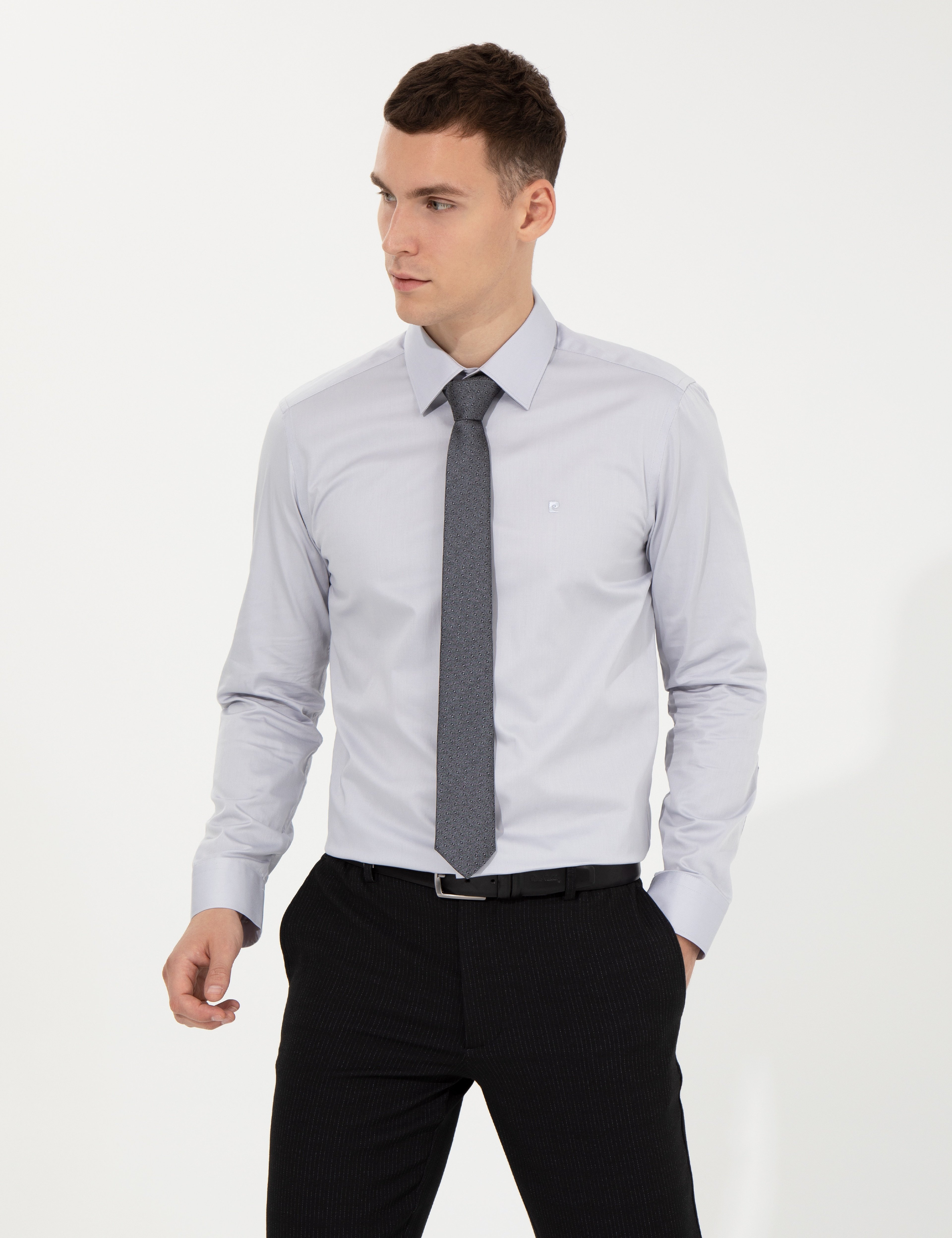 Gri Slim Fit Uzun Kollu Klasik Gömlek - Image 2