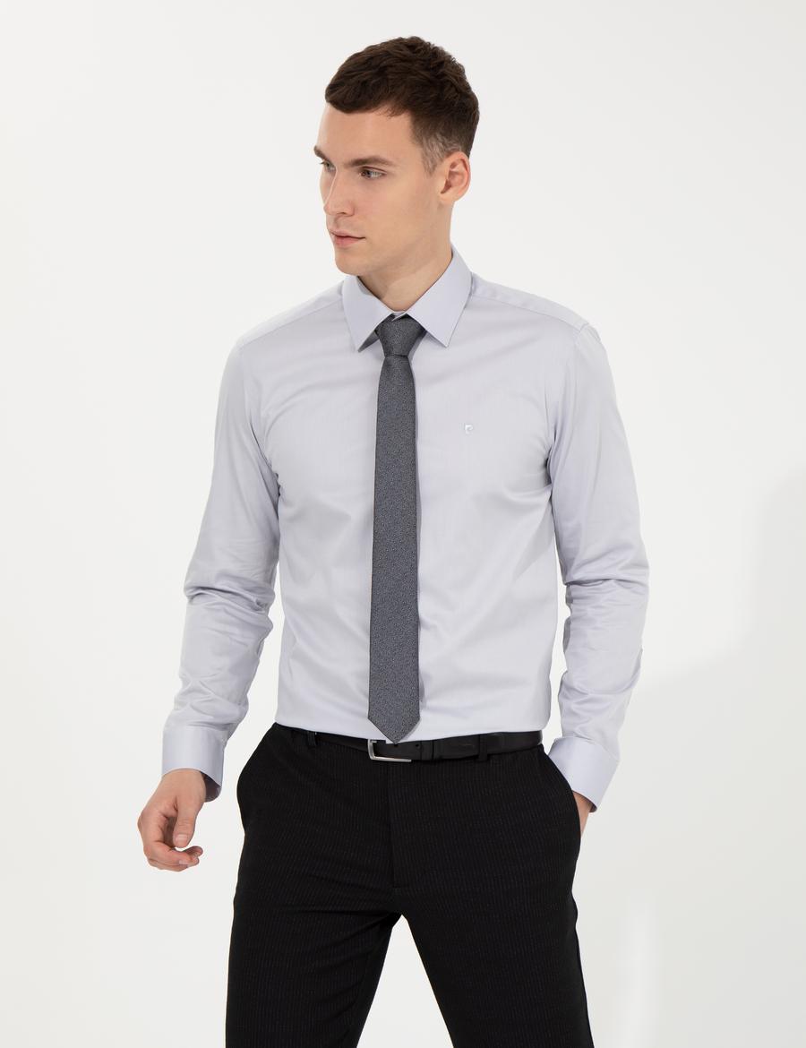 Gri Slim Fit Uzun Kollu Klasik Gömlek