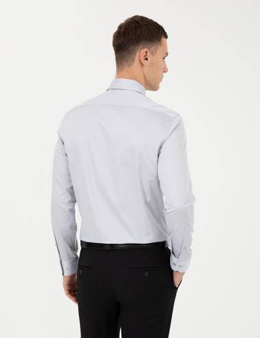Gri Slim Fit Uzun Kollu Klasik Gömlek
